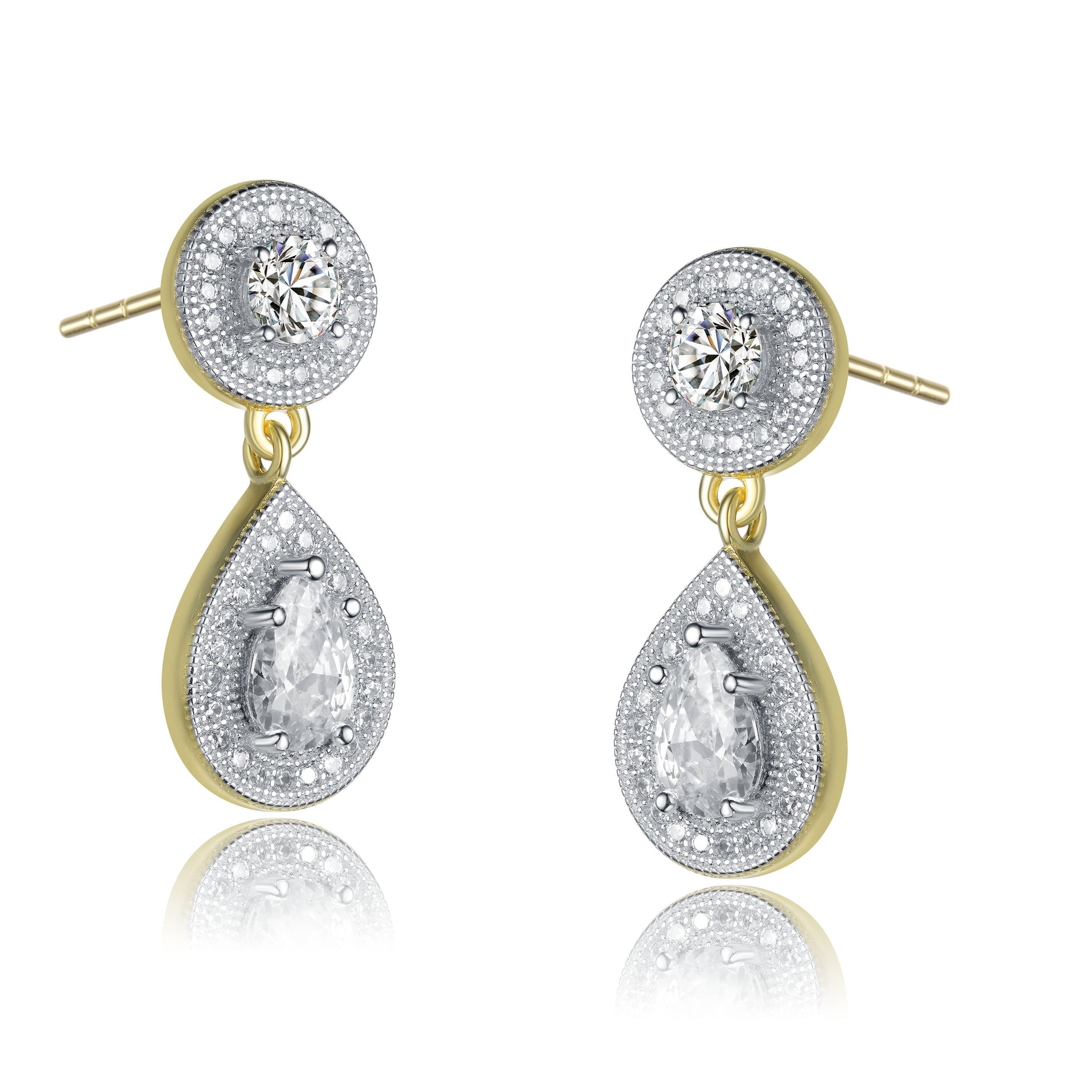 Sterling Silver Gold Plated Cubic Zirconia Teardrop Earrings