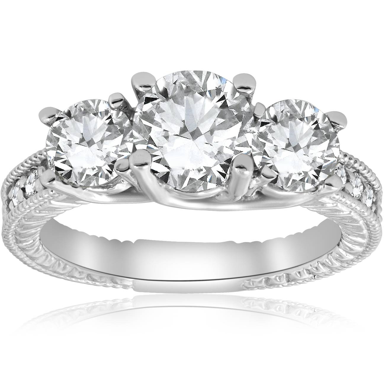 2 1/2 ct Vintage 3-Stone Lab Grown Diamond Engagement Ring 14K White Gold