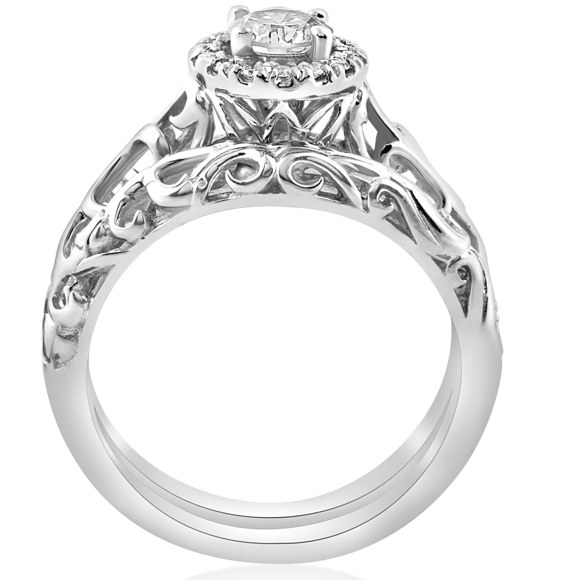 5/8 ct Round Diamond Vintage Engagement Wedding Ring Set 14K White Gold