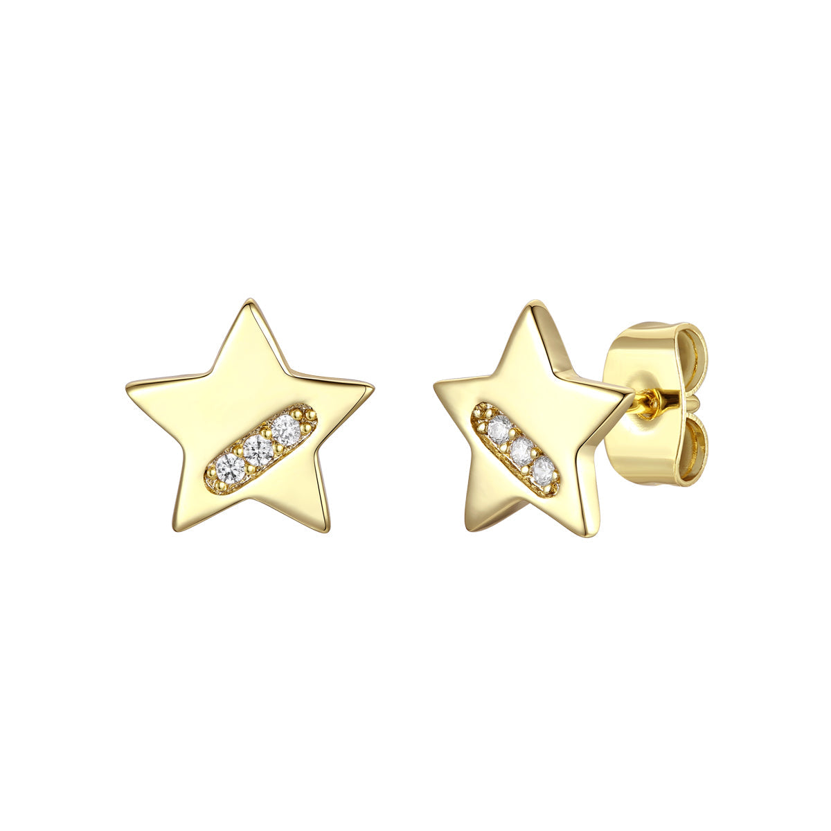 Rg 14k Gold Plated with Diamond Cubic Zirconia Lucky Star Stud Earrings