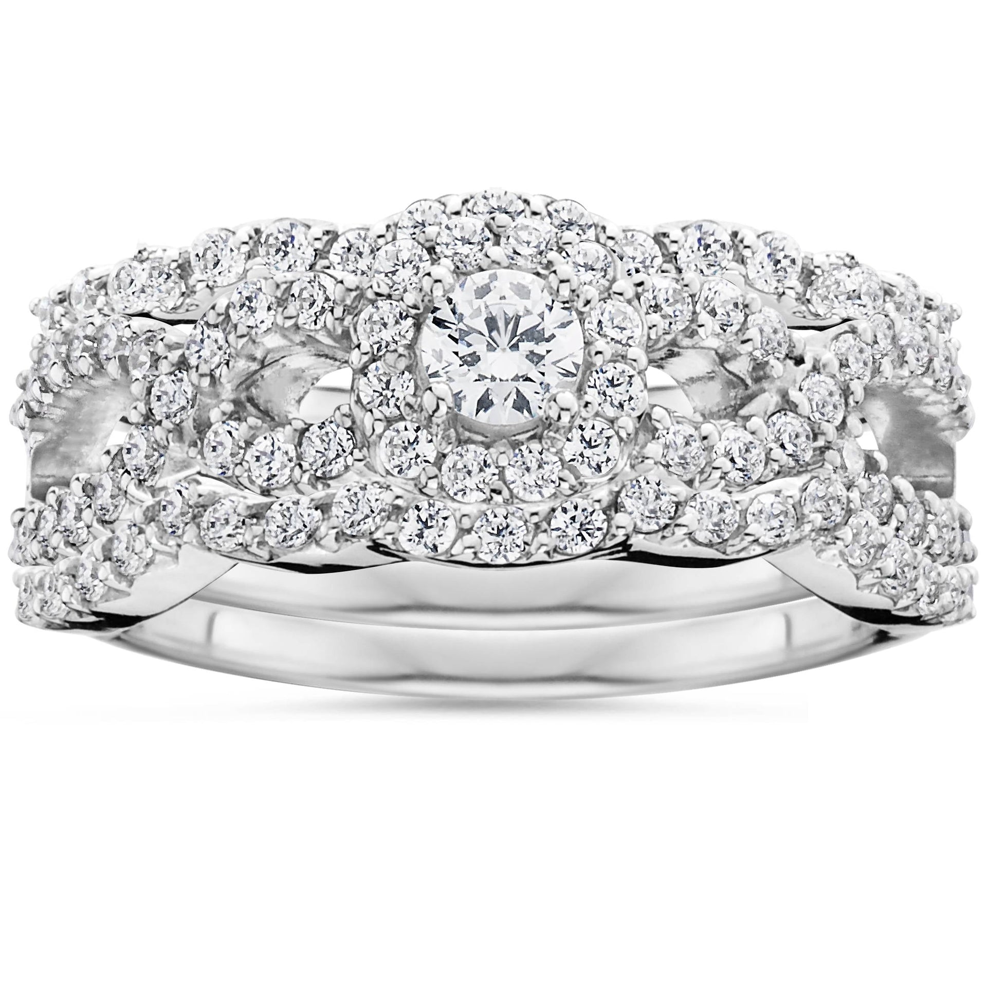 1 1/10Ct Diamond Engagement Bridal Wedding Ring Set 10K White Gold