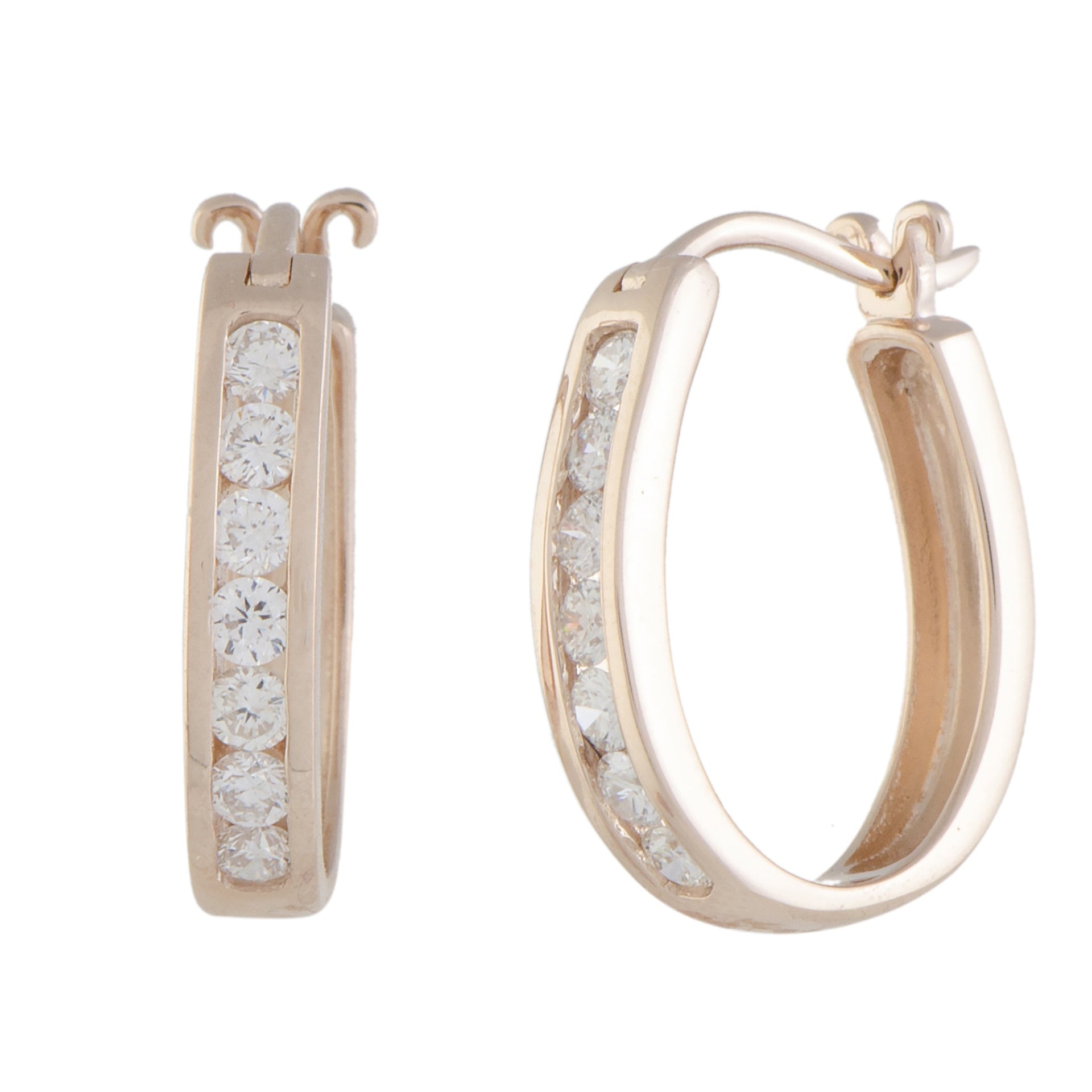 14K Rose Gold .50 Carat VS1 G Color Diamond Oval Hoop Huggies Earrings