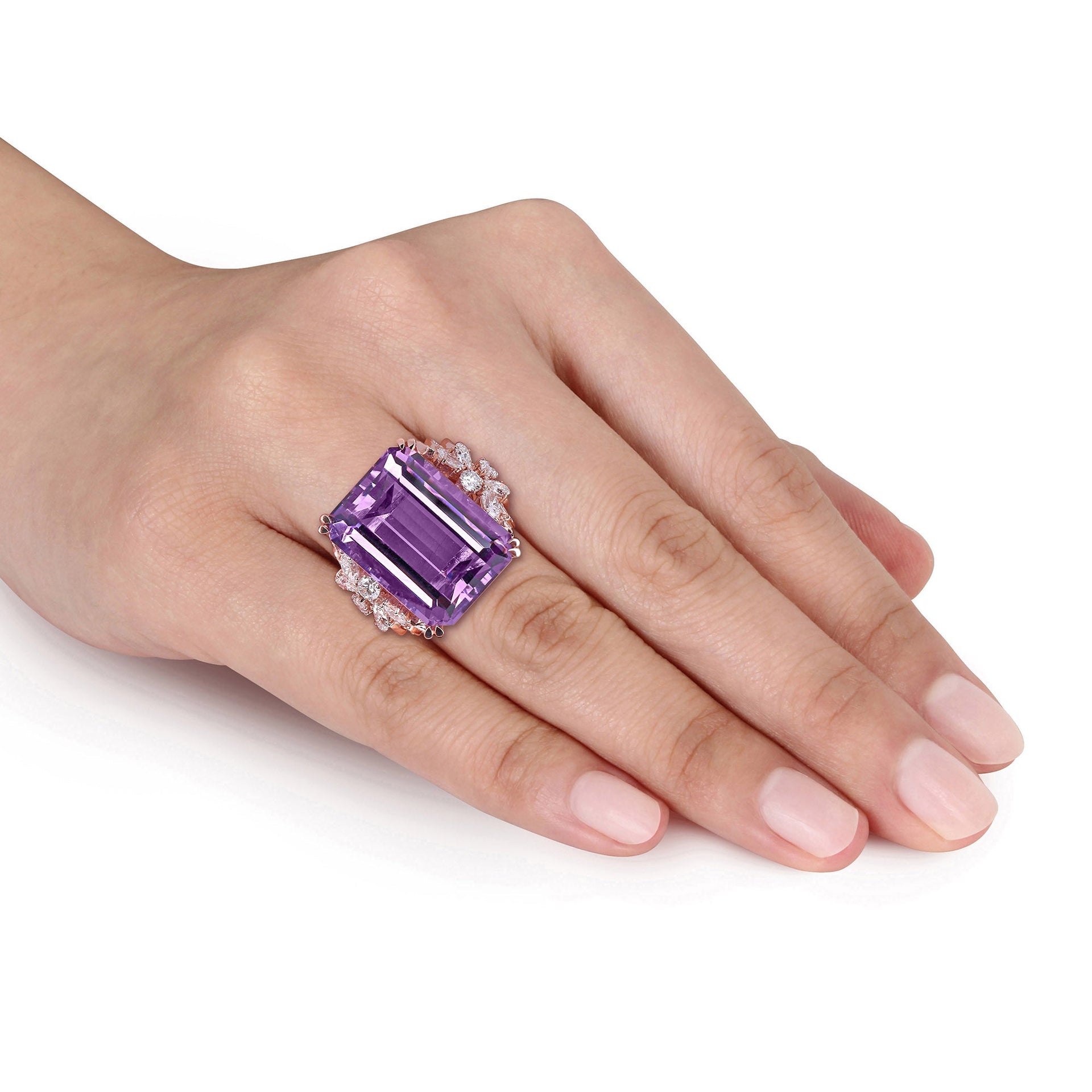 20ct TW Octagon-Cut Amethyst and 1 3/4 ct TW Diamond Ring in 14k Rose Gold