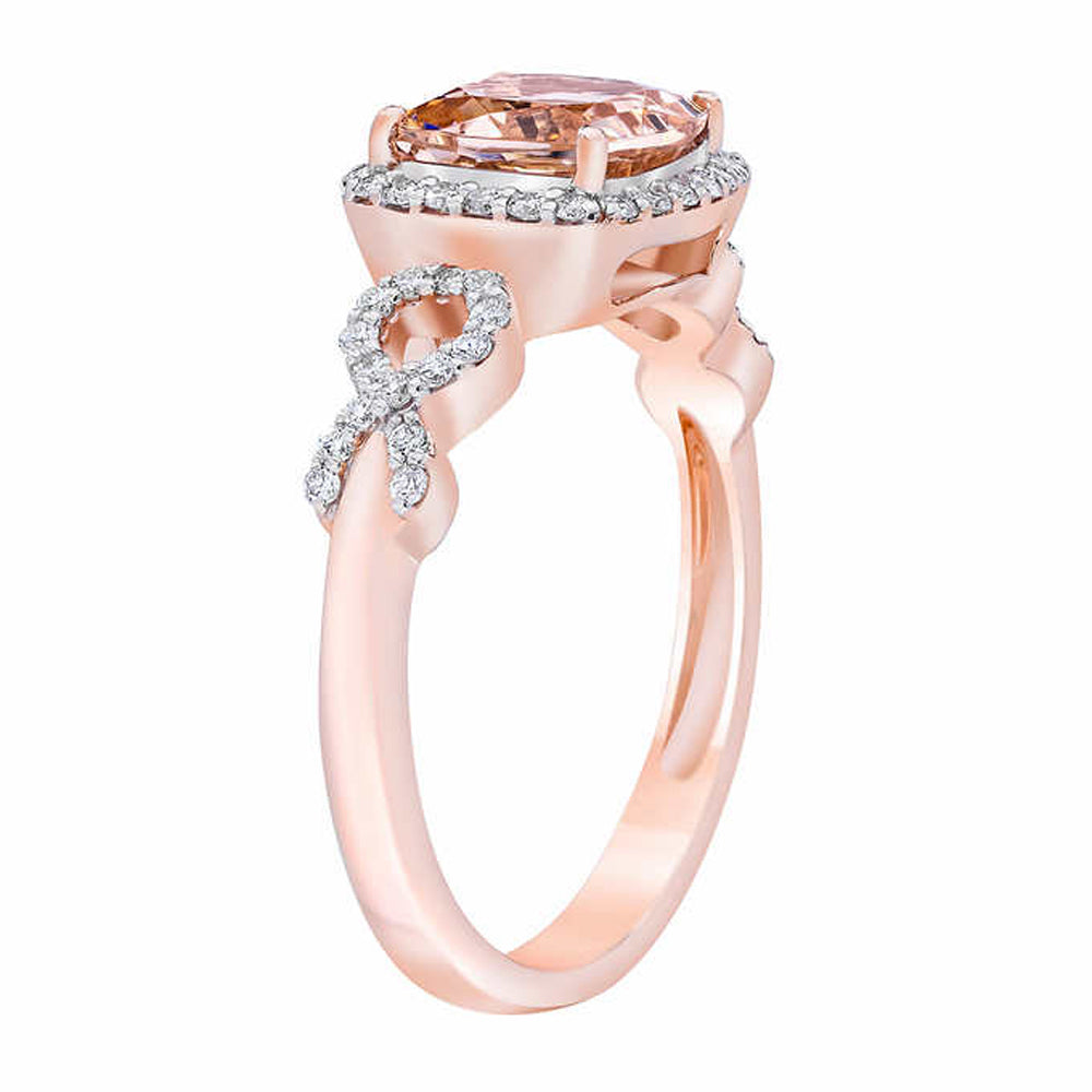 2 1/2 Ct Diamond & Morganite Cushion Halo Ring 10k Rose Gold Lab Grown