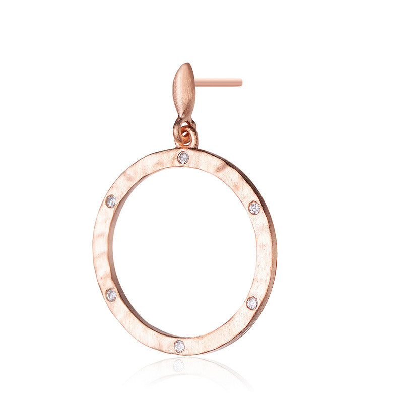 GENEVIVE Sterling Silver Rose Gold Plated Cubic Zirconia Brushed Circle Earrings