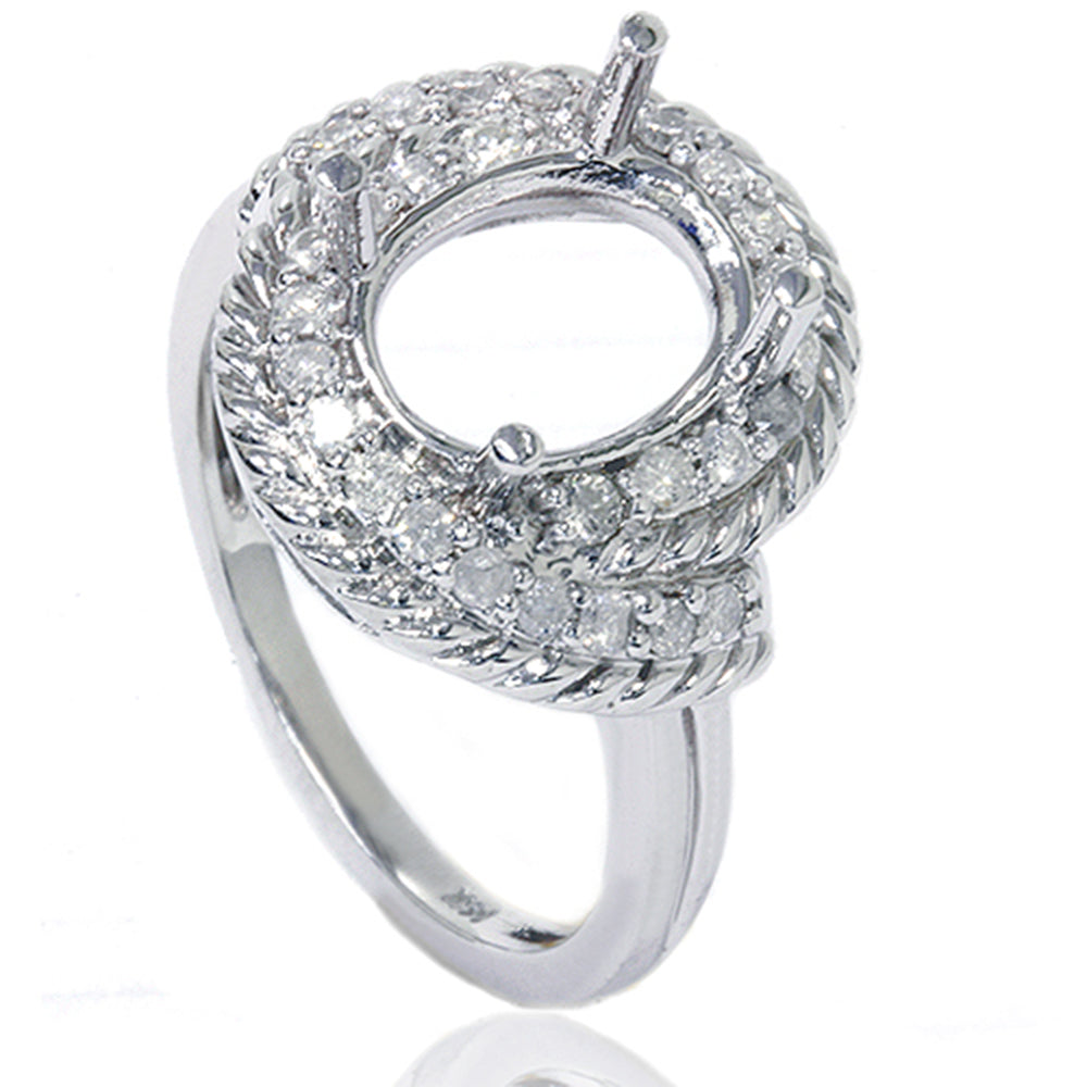 3/8 ct Vintage Braided Oval Ring Setting 14K White Gold