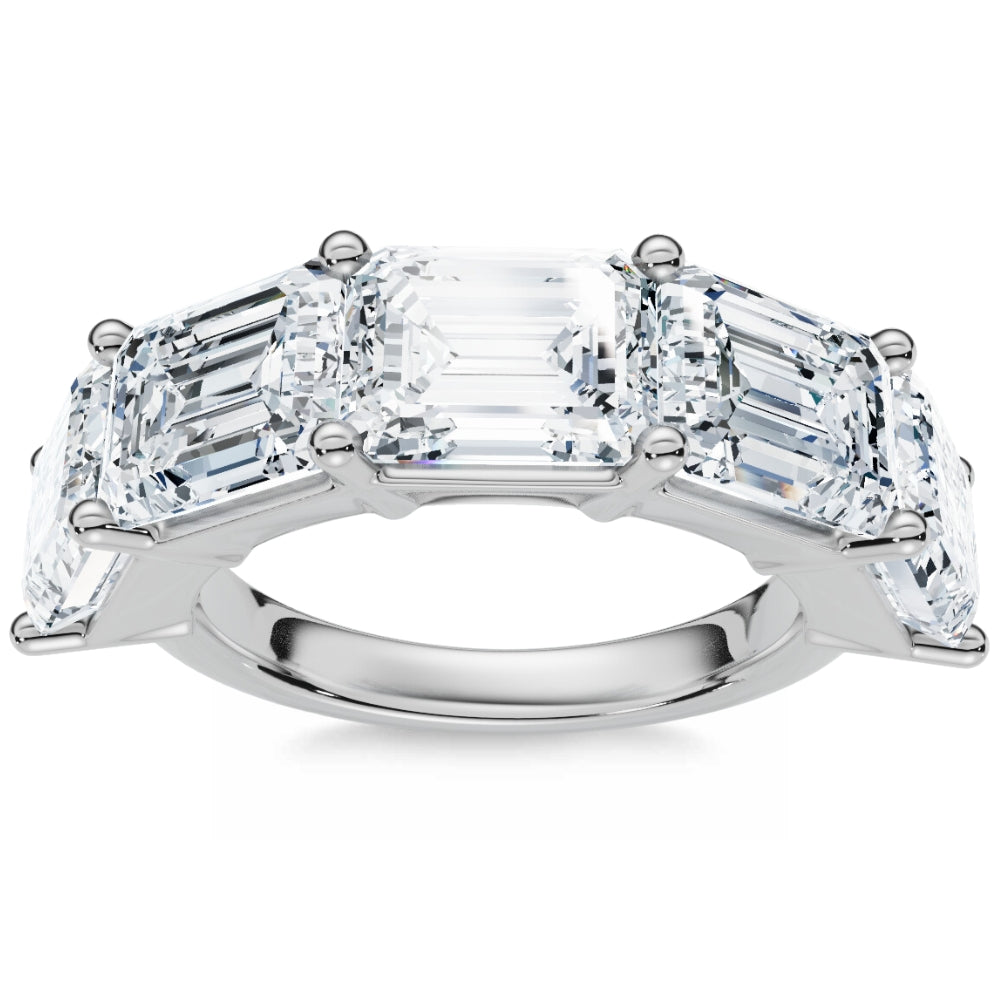 5.10ct Emerald Cut Diamond 5 Stone Wedding Anniversary Ring 14k Gold Lab Grown