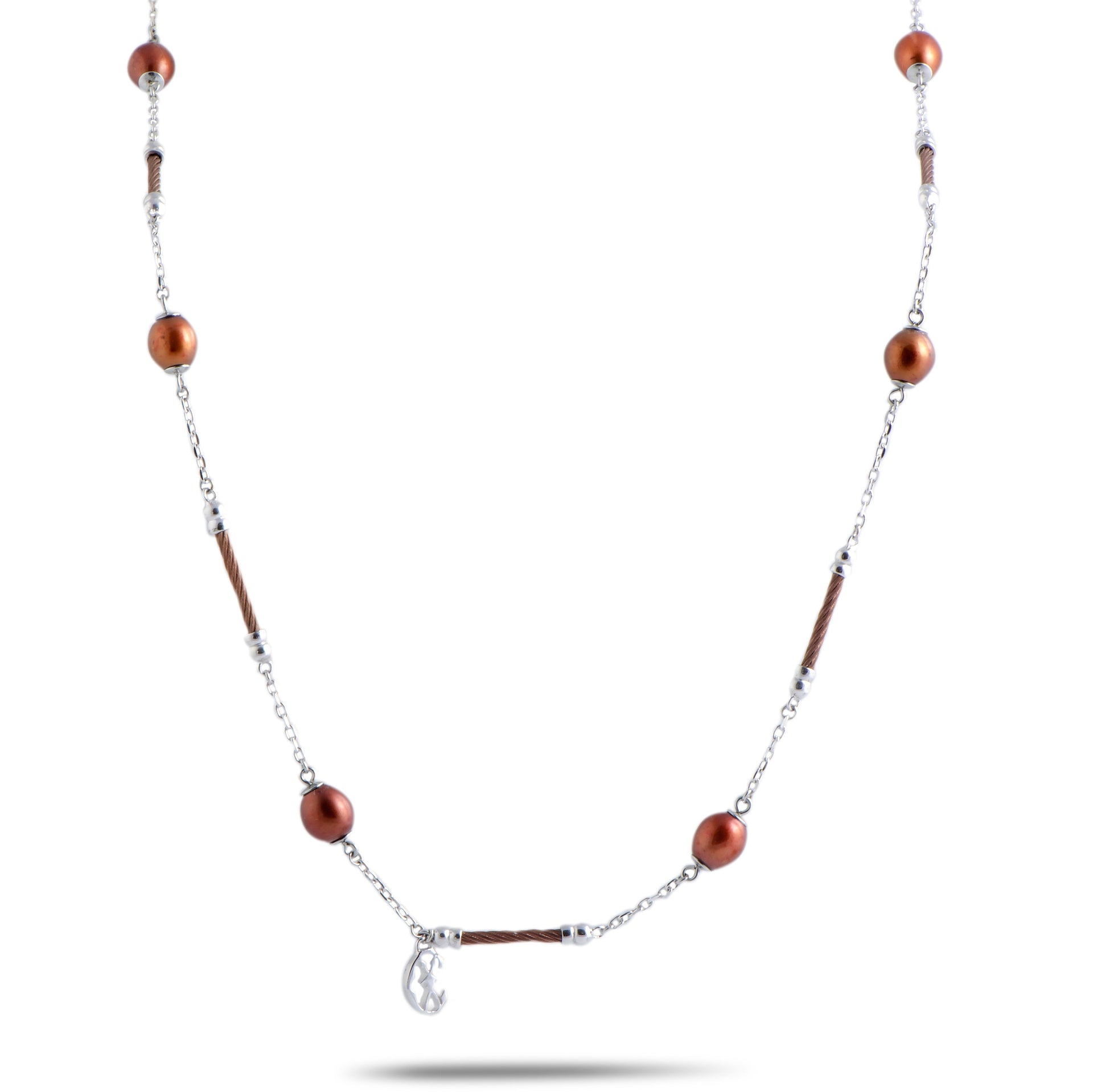 Pearl Stainless Steel Bronze PVD Brown Pearls Long Necklace