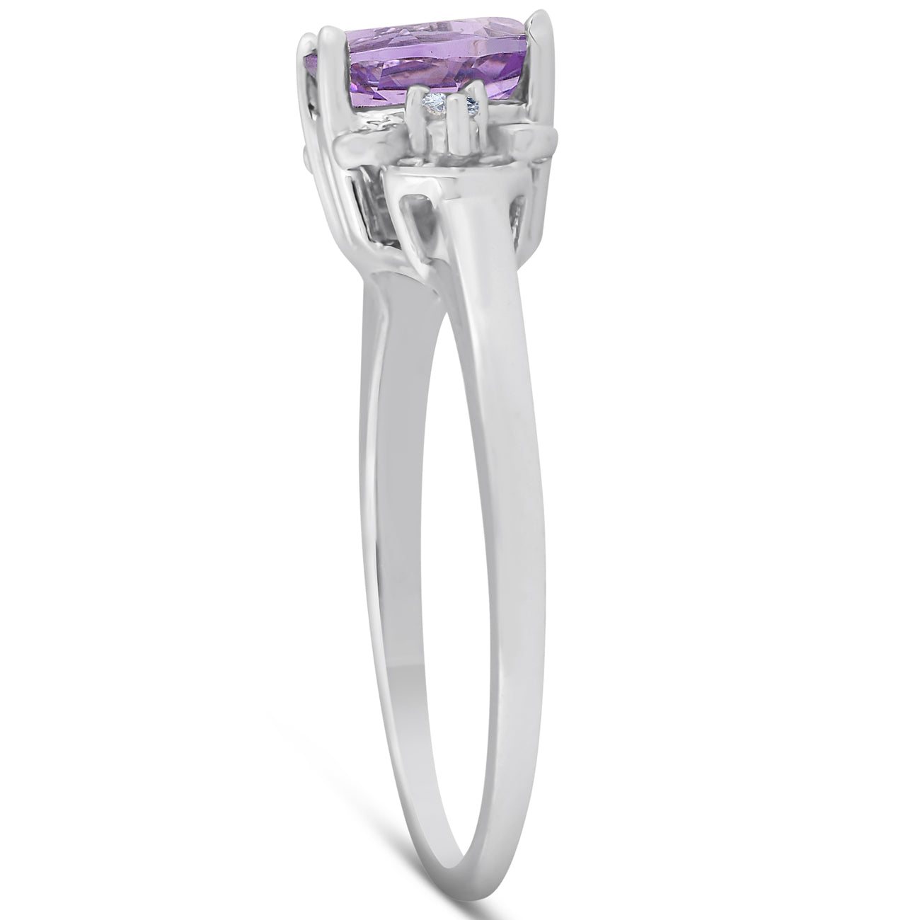1 1/4ct Oval Amethyst & Diamond Ring 14K White Gold
