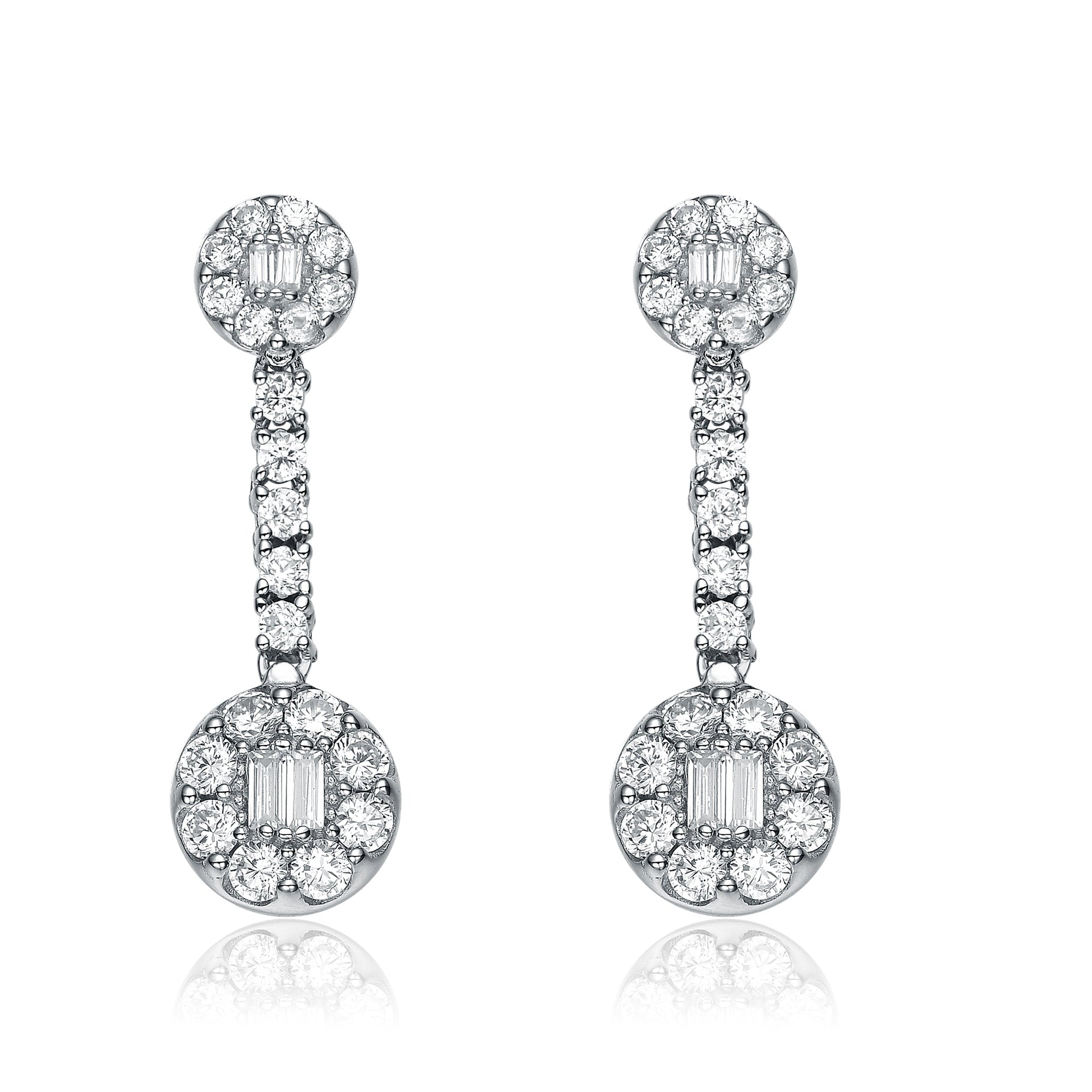 Sterling Silver Cubic Zirconia Halo Drop Earrings