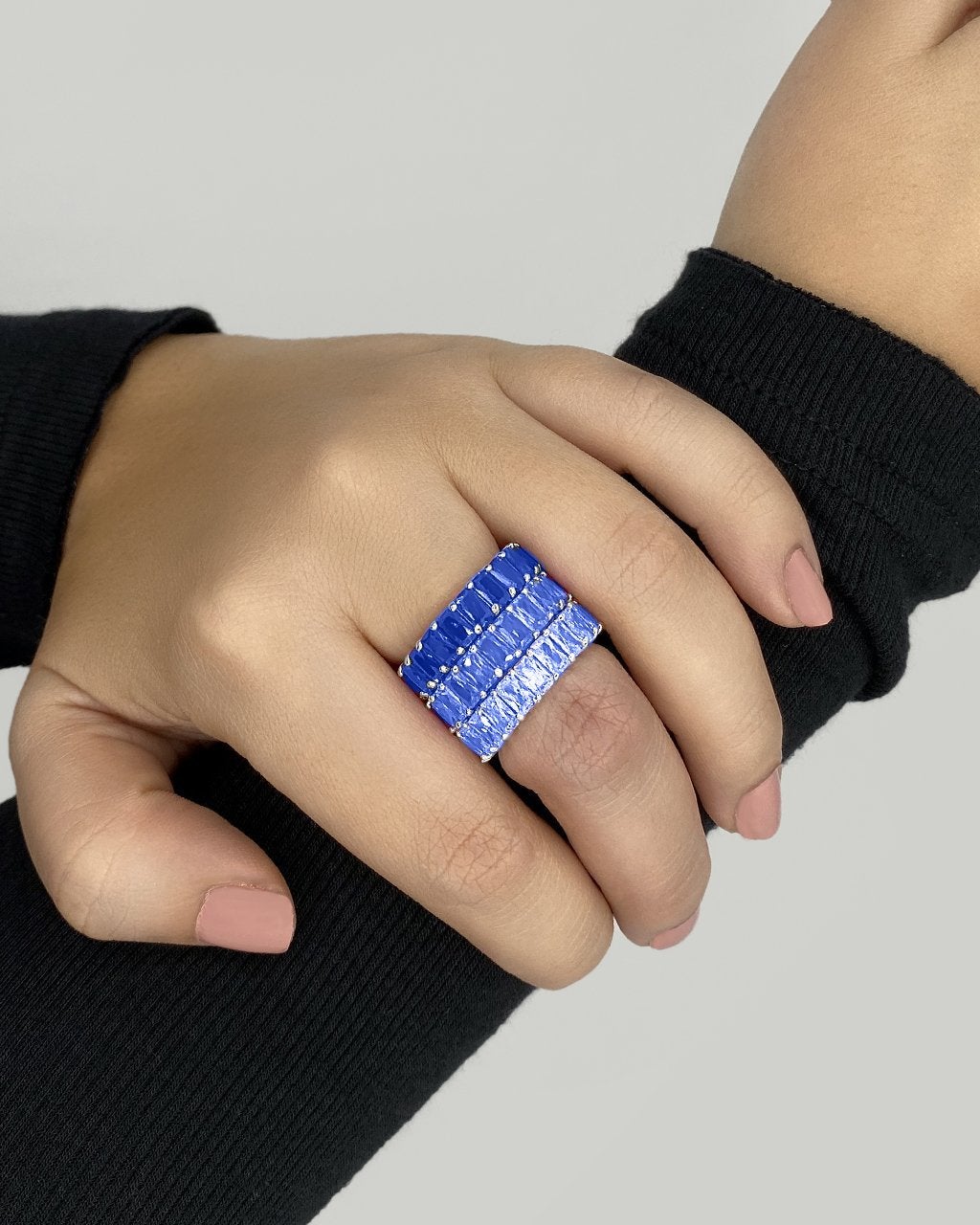 SHINE by Sterling Forever Sterling Silver Rainbow CZ Baguette Eternity Ring