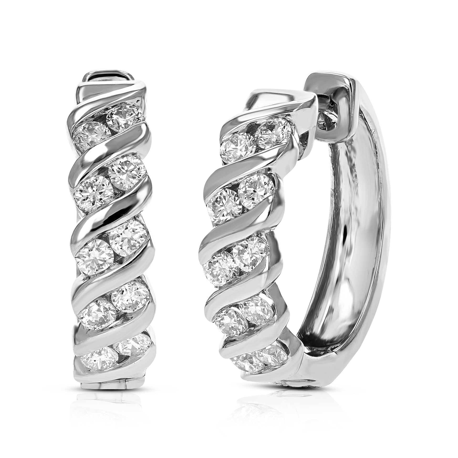 1 cttw Round Lab Grown Diamond Hoop Earrings .925 Sterling Silver Channel Set 3/4 Inch