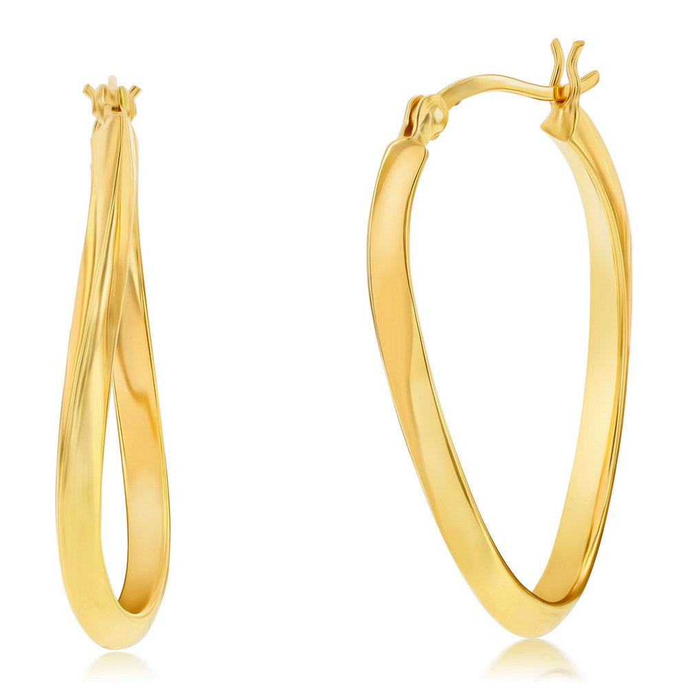 Sterling Silver or Gold Plated over Sterling Silver 35mm Oval Twist Hoop Earrings