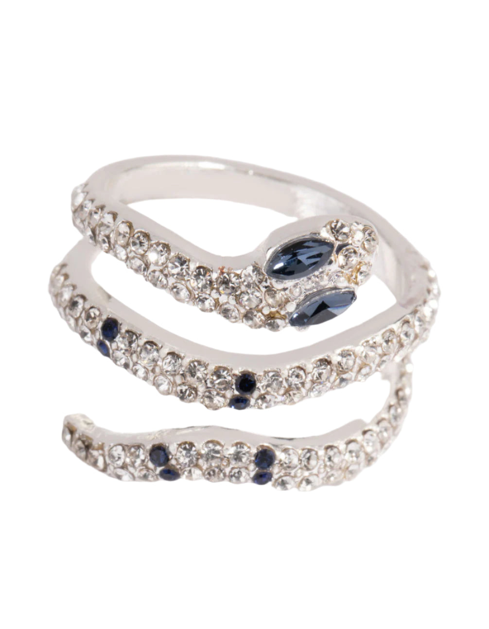 Silver Diamante Blue-Eyed Snake Ring
