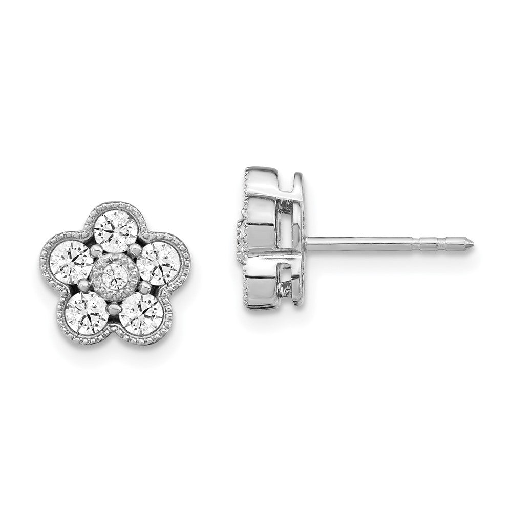 14k Gold 3/4 CT Lab Grown Diamond Floral Stud Earrings VS Clarity D-E Color