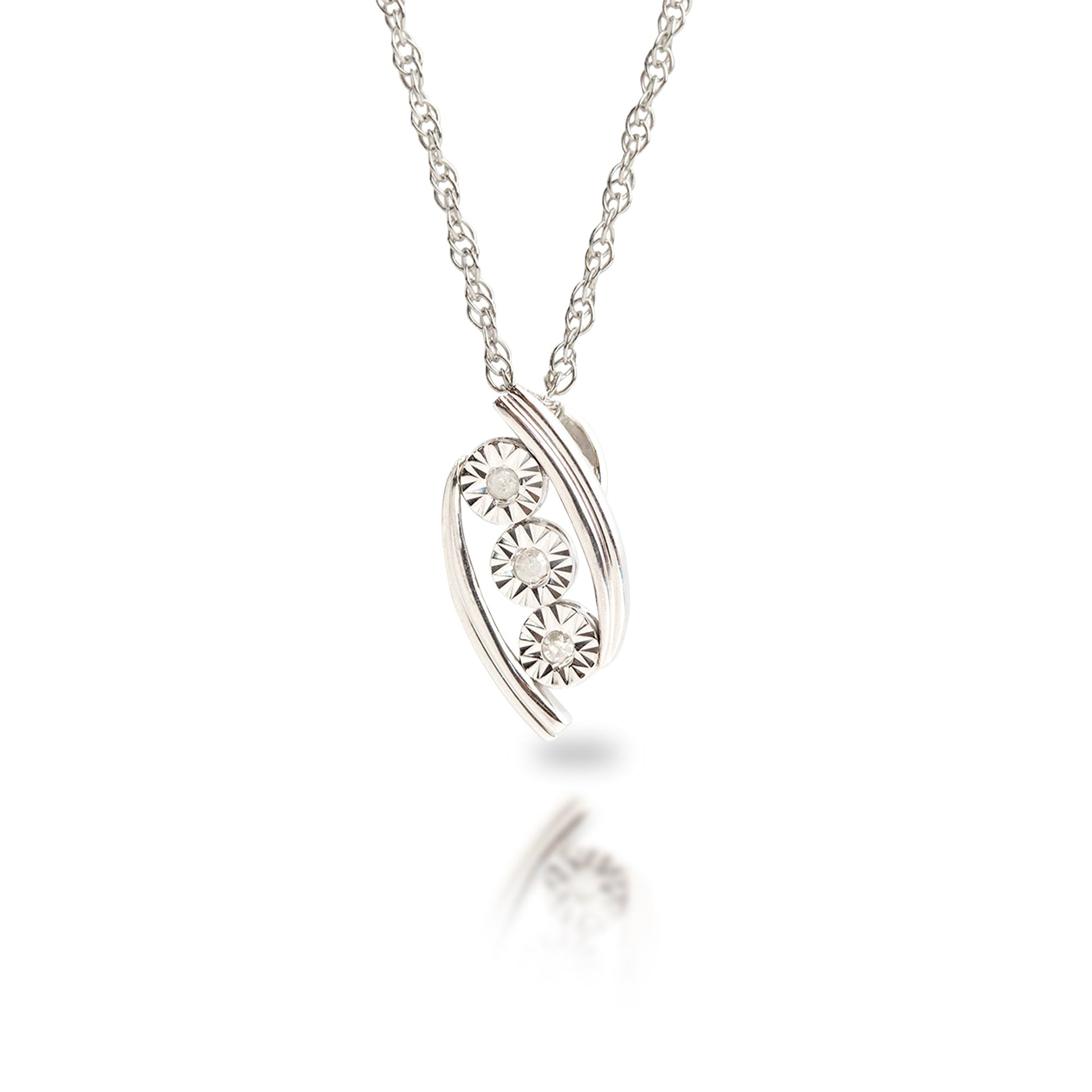Sterling Silver Three Stone Natural Diamond Necklace with Adjustable 18â€-20â€ Rope Chain