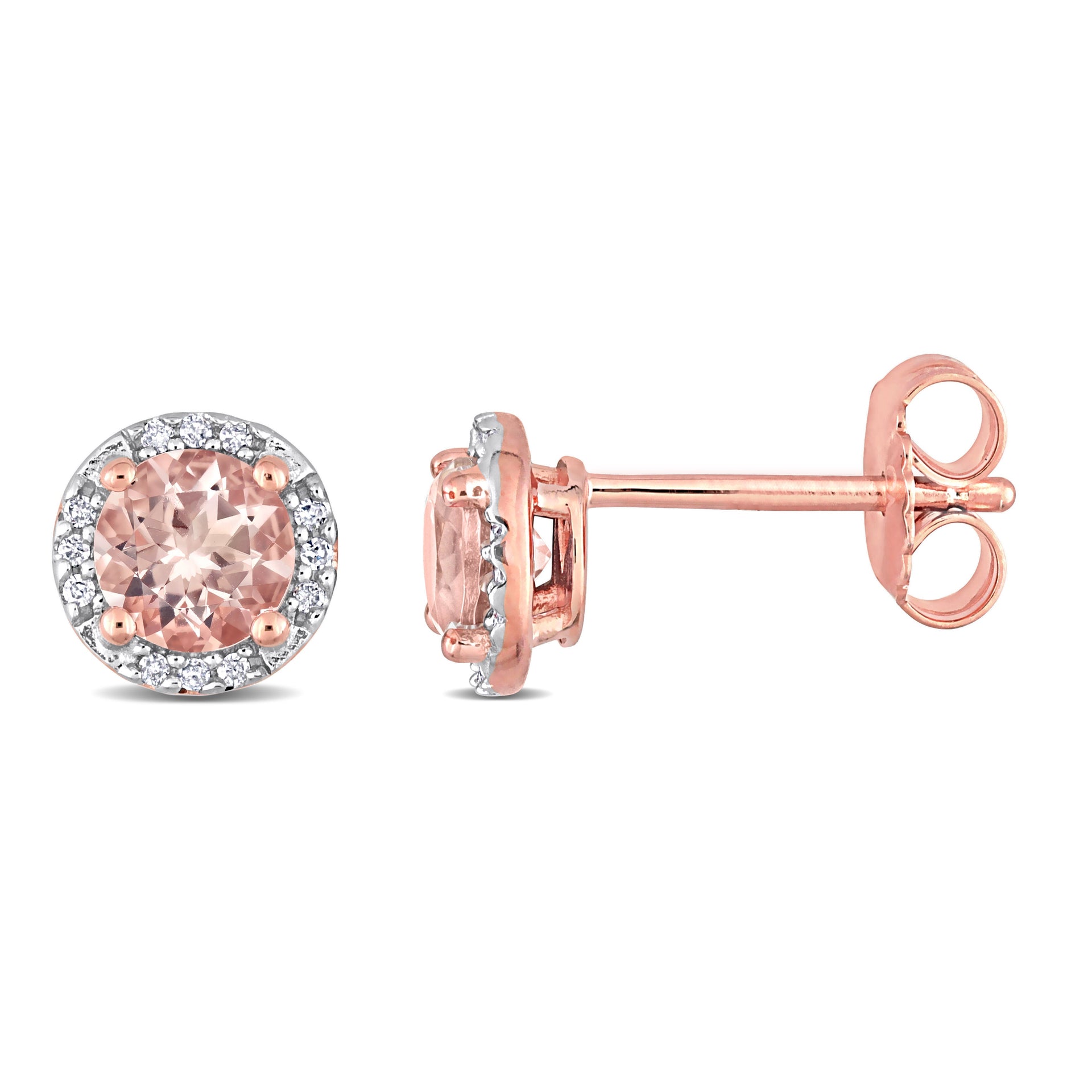 1 ct TW Morganite and Diamond Halo Stud Earrings in Rose Silver