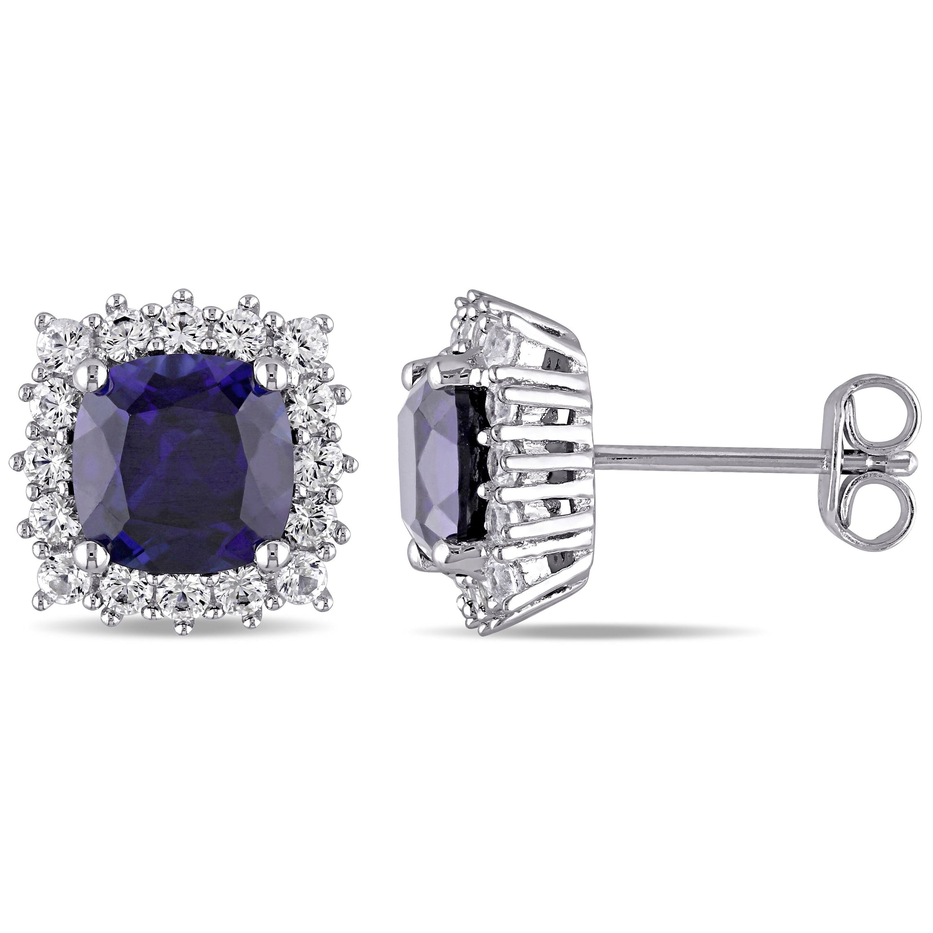 4 7/8 CT TGW Created Blue and White Sapphire Stud Earrings in Sterling Silver