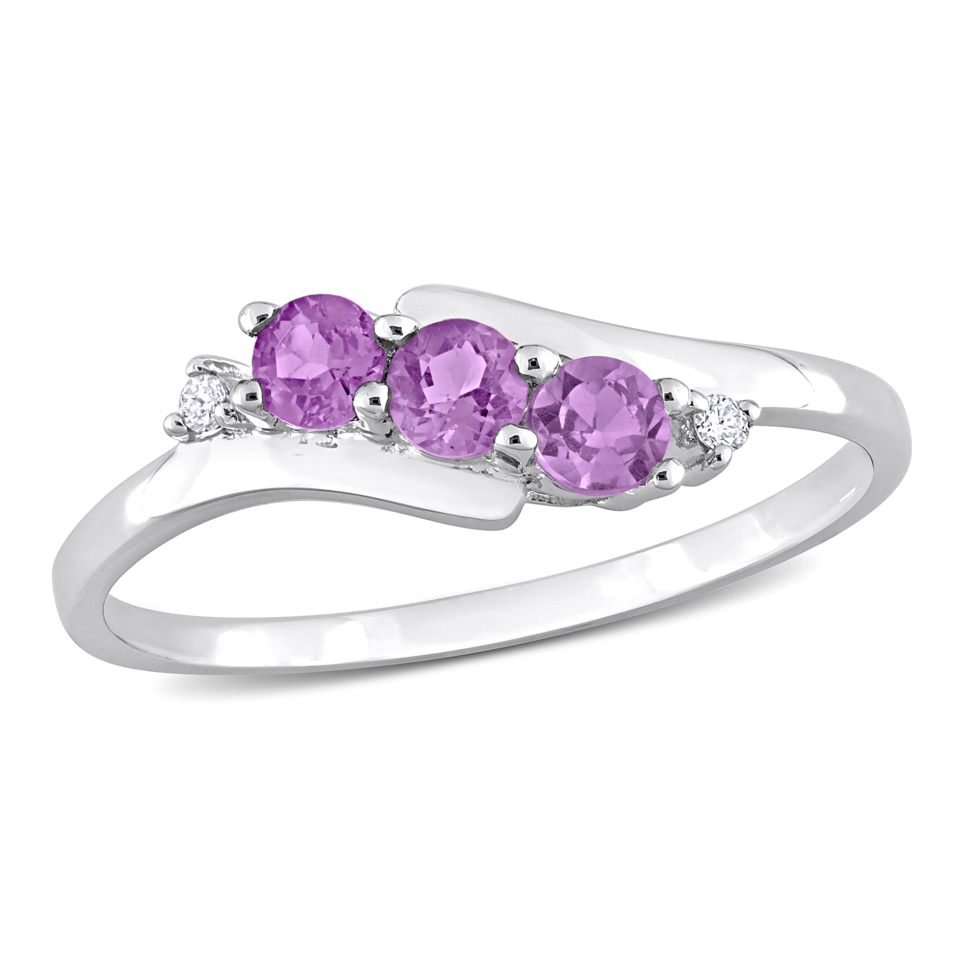 Mimi & Max Diamond and Amethyst 3-Stone Ring in 10k White Gold