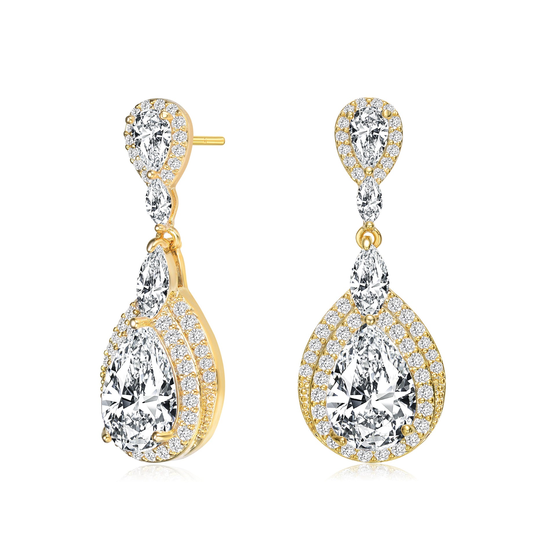 Sterling Silver with Gold Plated Multi Shaped Cubic Zirconia Dangle Earrings