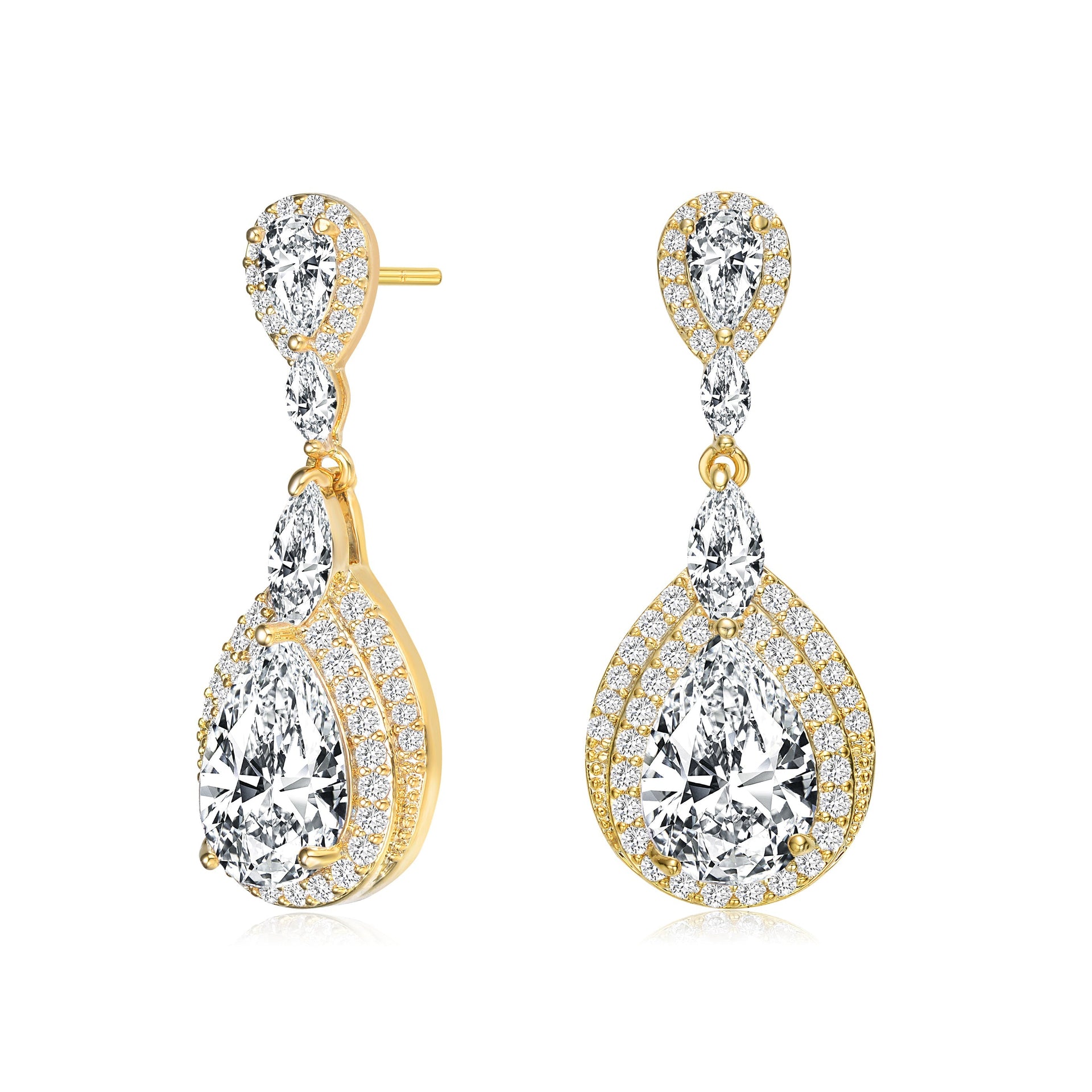 Sterling Silver with Gold Plated Multi Shaped Cubic Zirconia Dangle Earrings