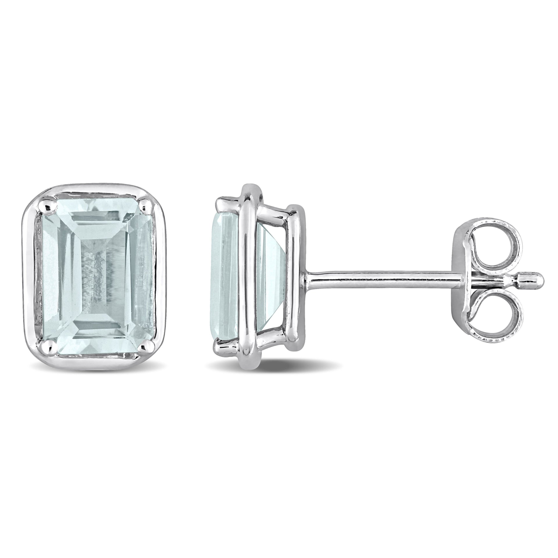 Mimi & Max 1 7/8ct TGW Aquamarine Bezel Style Emerald Cut Stud Earrings in Sterling Silver