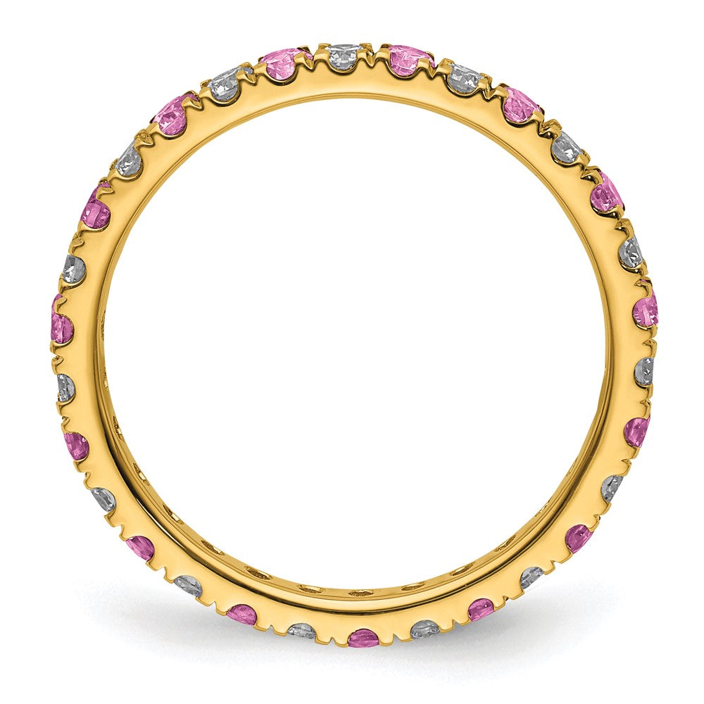 14k Yellow Gold Lab Grown Diamond & Pink Sapphire Eternity Wedding Band Ring 1/2ct Clarity- VS Color- G-H