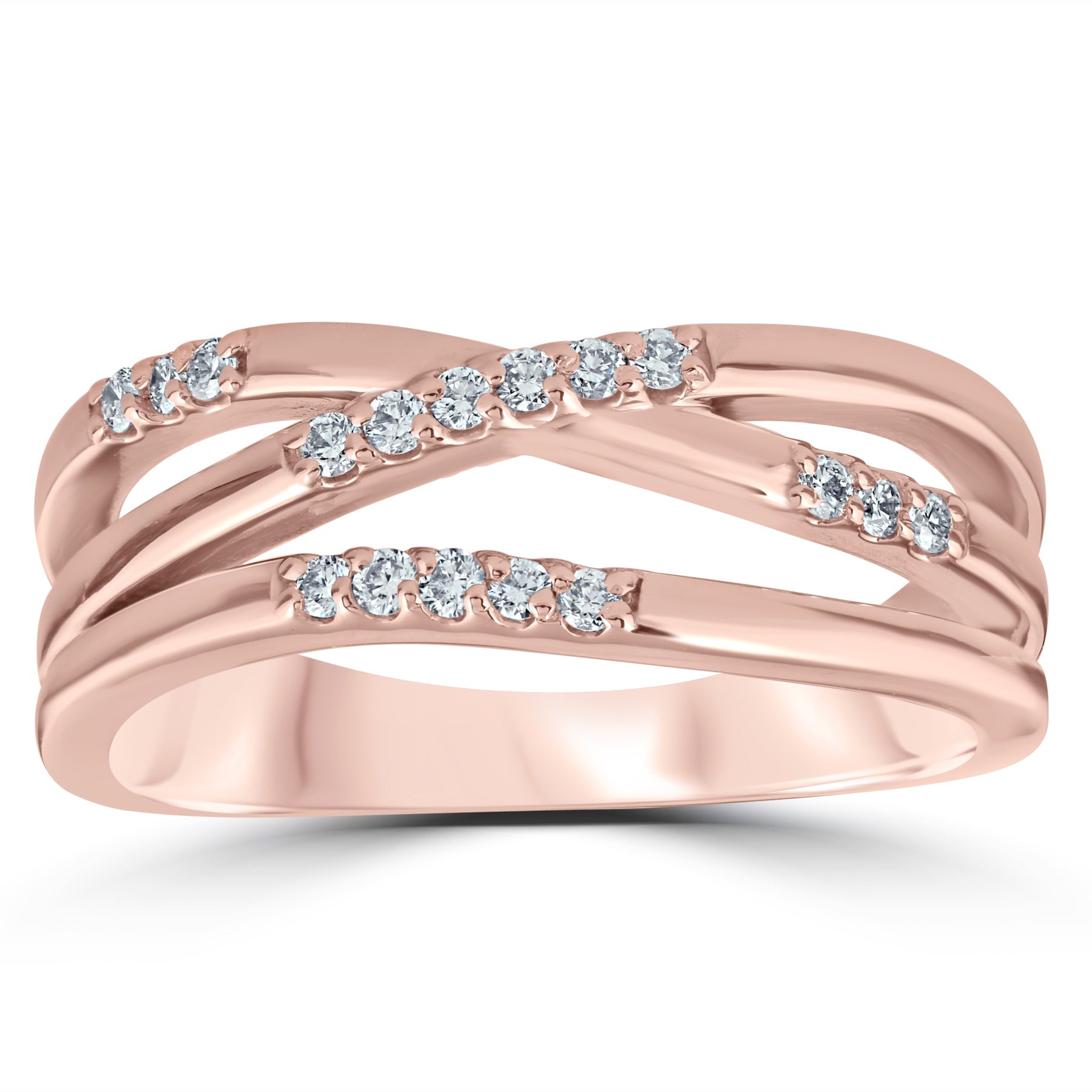 1/5ct Diamond Cross Over 14k Rose Gold Right Hand Multi Rose Ring