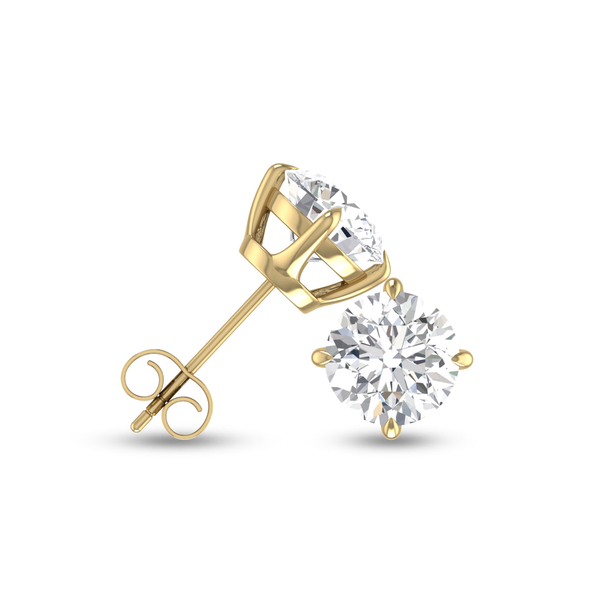 Lab Grown 1/2 Carat Round Solitaire Diamond Earrings In 14K Yellow Gold