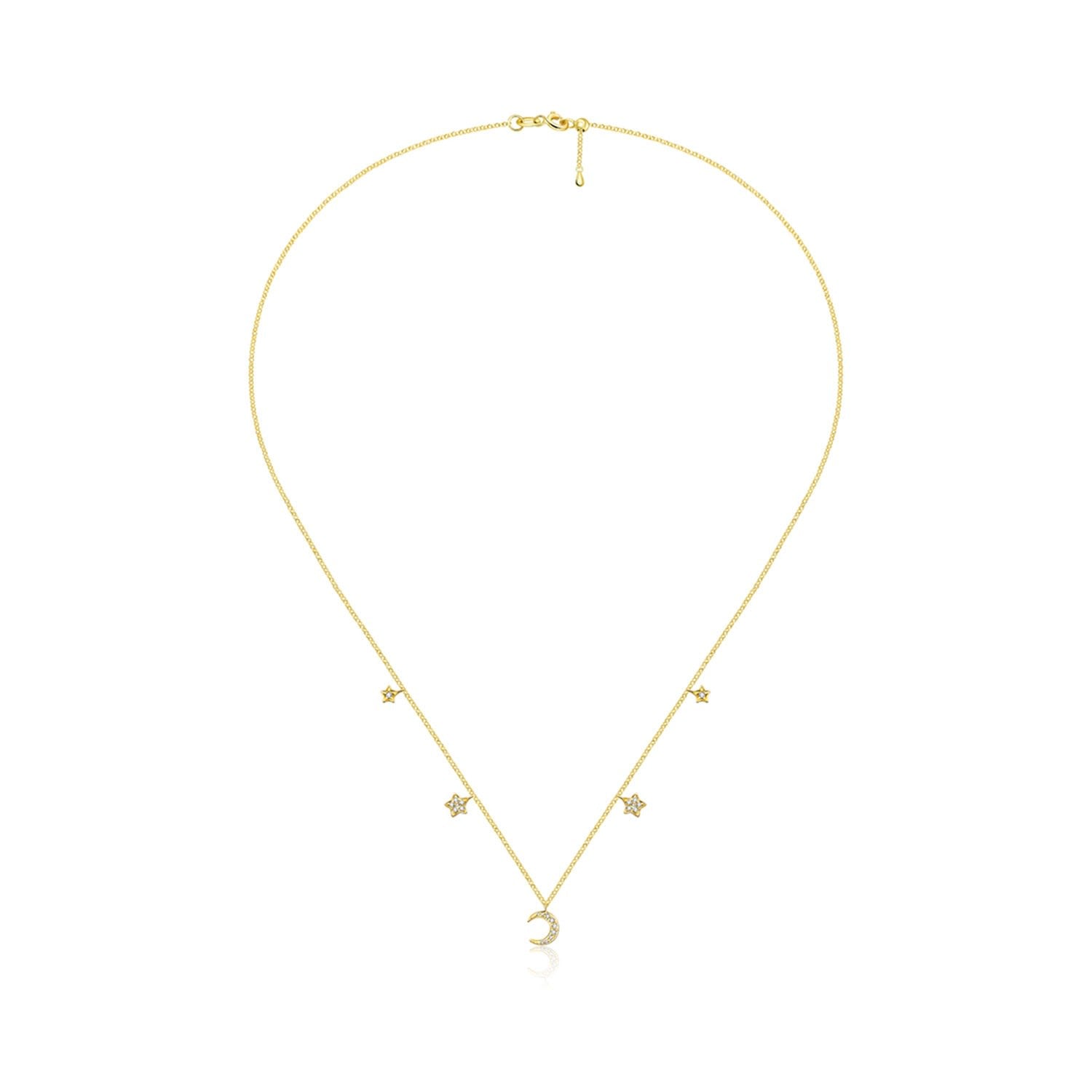 18K Yellow Gold Moon & Star Shape Diamond Necklace Choker