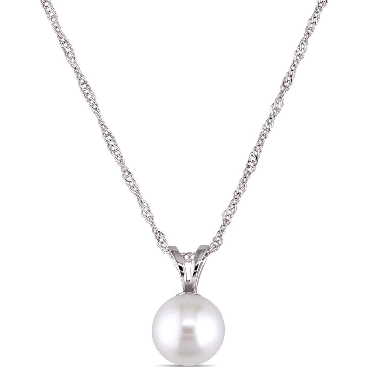6.5 -7mm Cultured Freshwater Pearl Solitaire Necklace in 14k White Gold