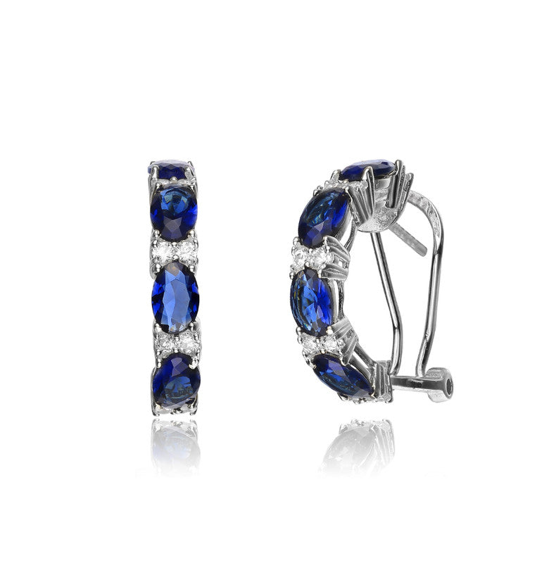 Genevive Jewelry Sterling Silver Sapphire Cubic Zirconia Petite Hoop Earrings