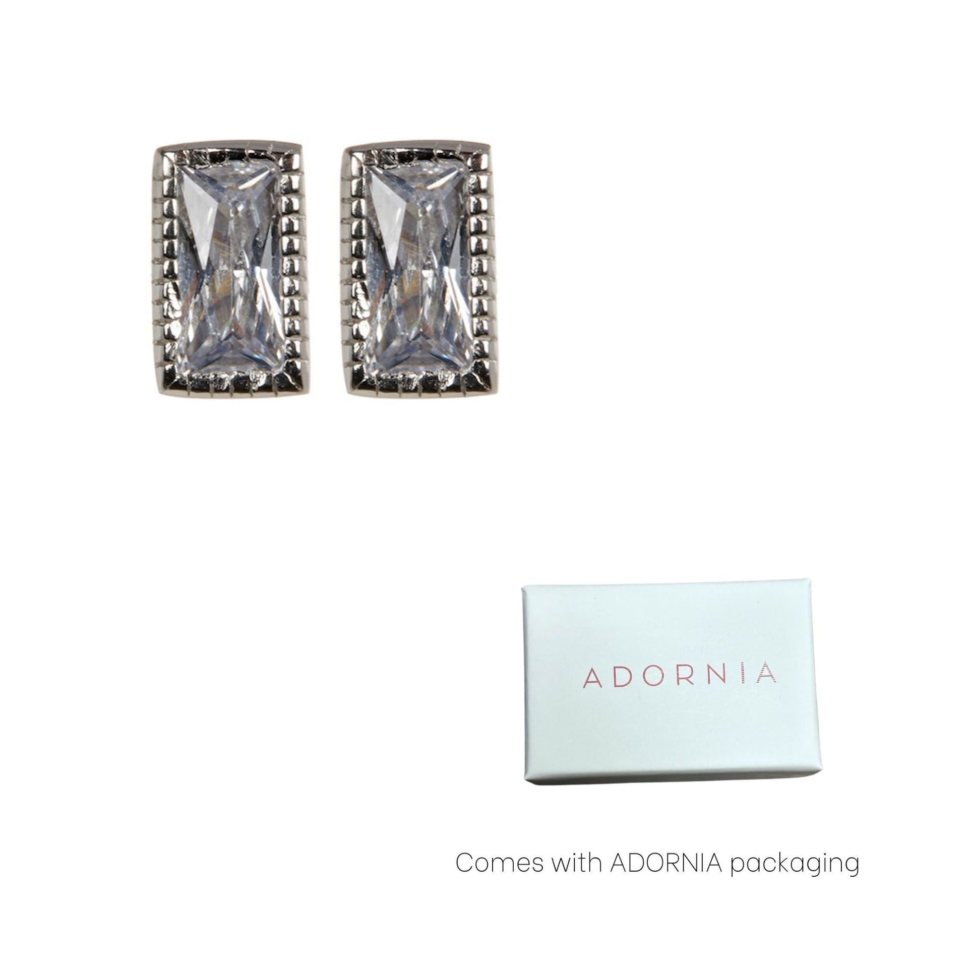 Adornia Rectangle Crystal Studs silver
