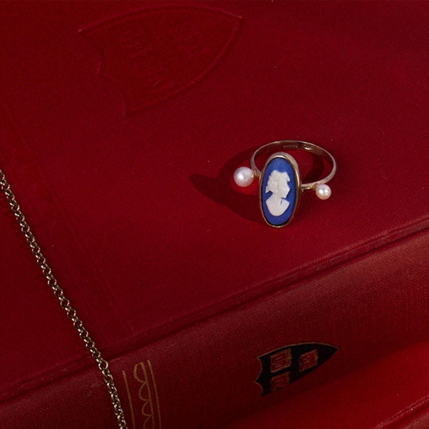 Medea Gold-Plated Blue Cameo And Pearl Ring