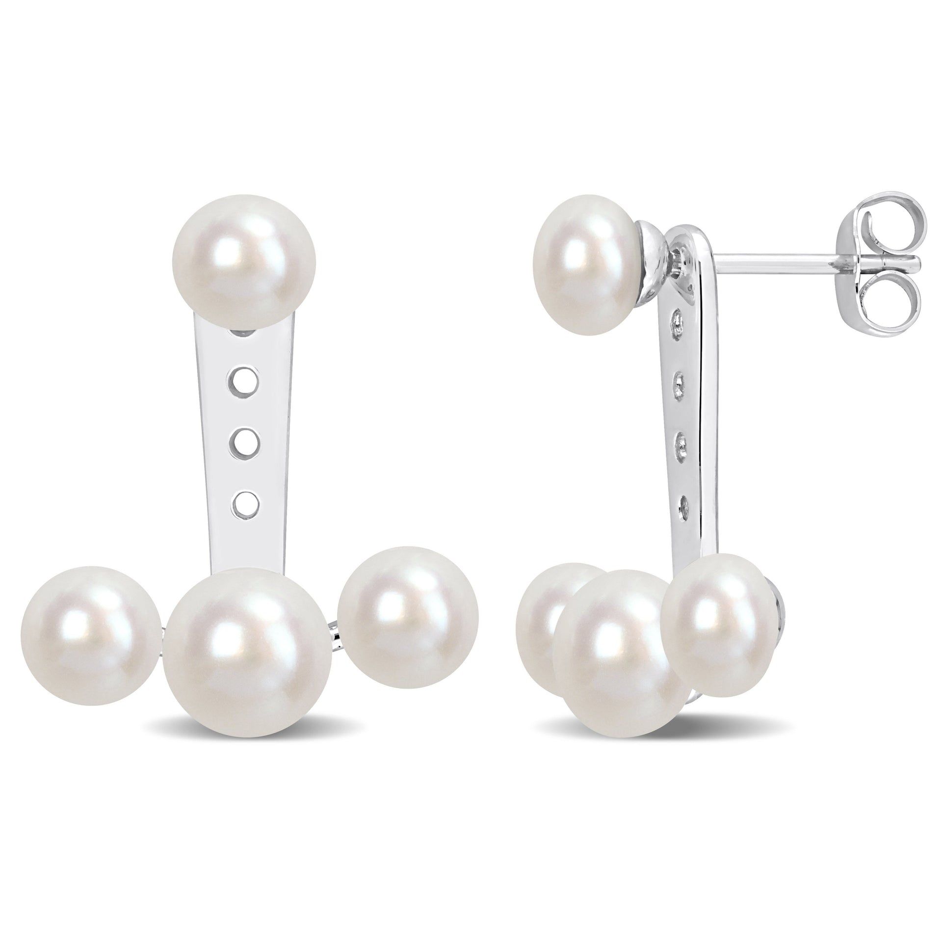Cultured Freshwater Pearl Dangle Earrings in 10k White Gold