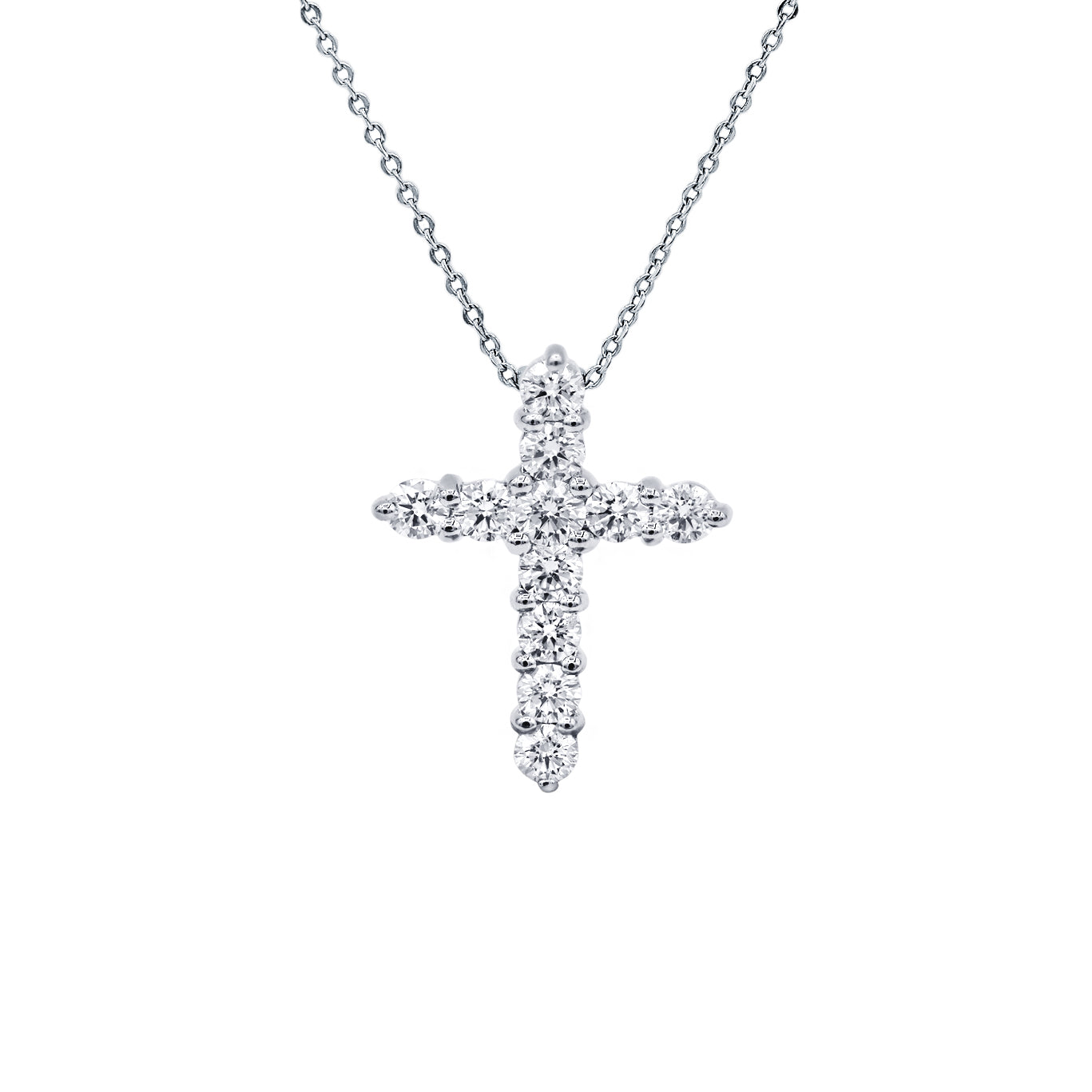 18 karat white gold diamond cross pendant featuring 1.00 cts total.