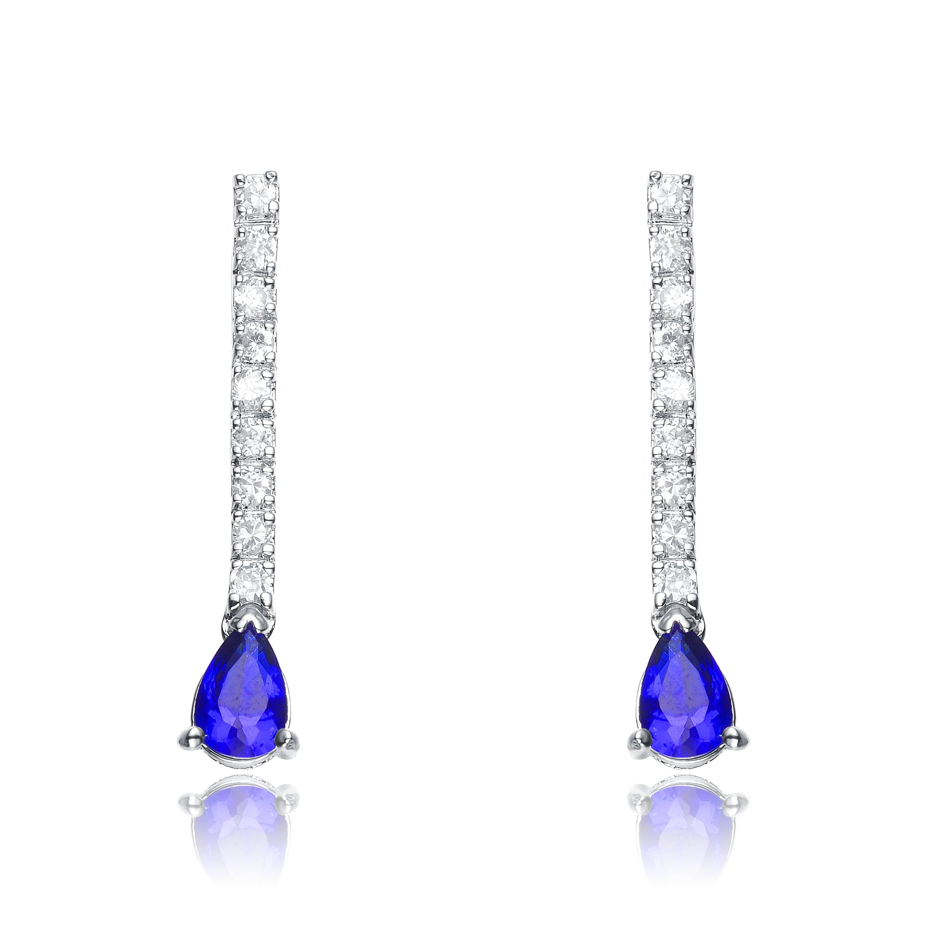 Sterling Silver Sapphire Cubic Zirconia Drop Earrings