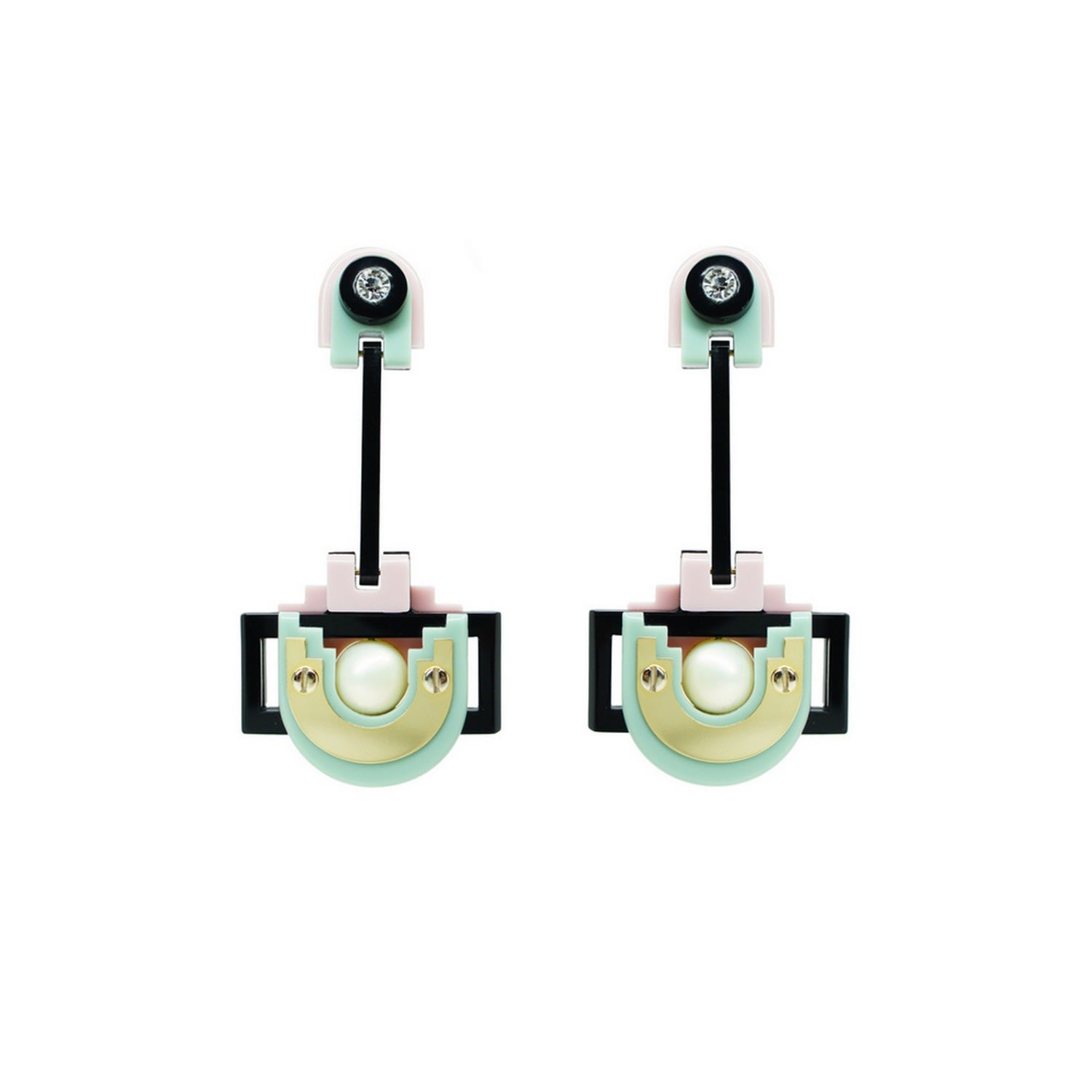 Handmade Acrylic Earring Long Maya / Black And Green