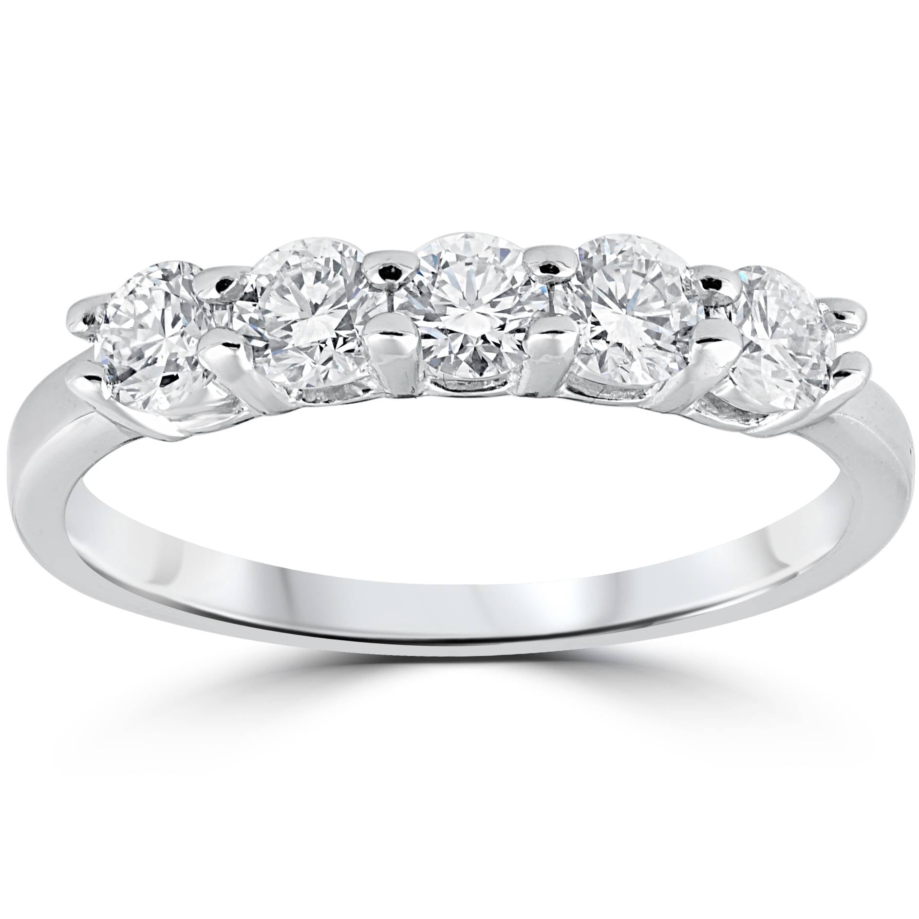1/2 CT Diamond Five Stone Wedding Ring 14K White Gold