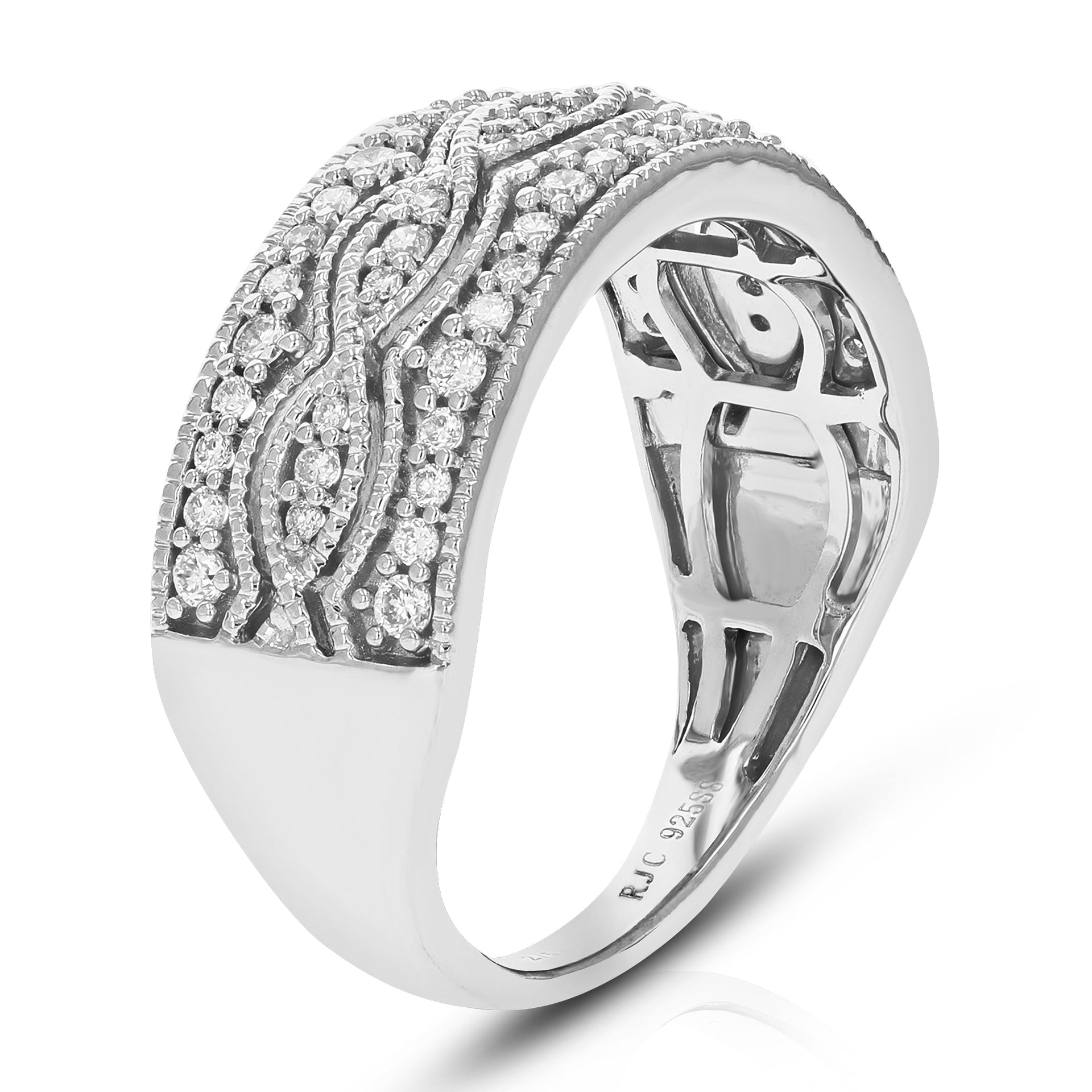 2/5 cttw Round Cut Lab Grown Diamond Wedding Band 57 Stones .925 Sterling Silver Prong Set