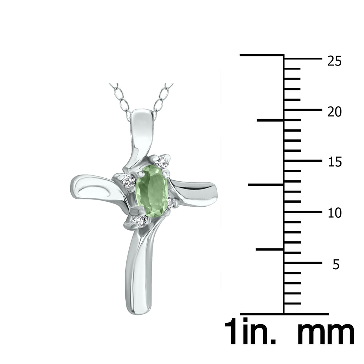 Green Amethyst Cross Diamond Pendant 10K White Gold