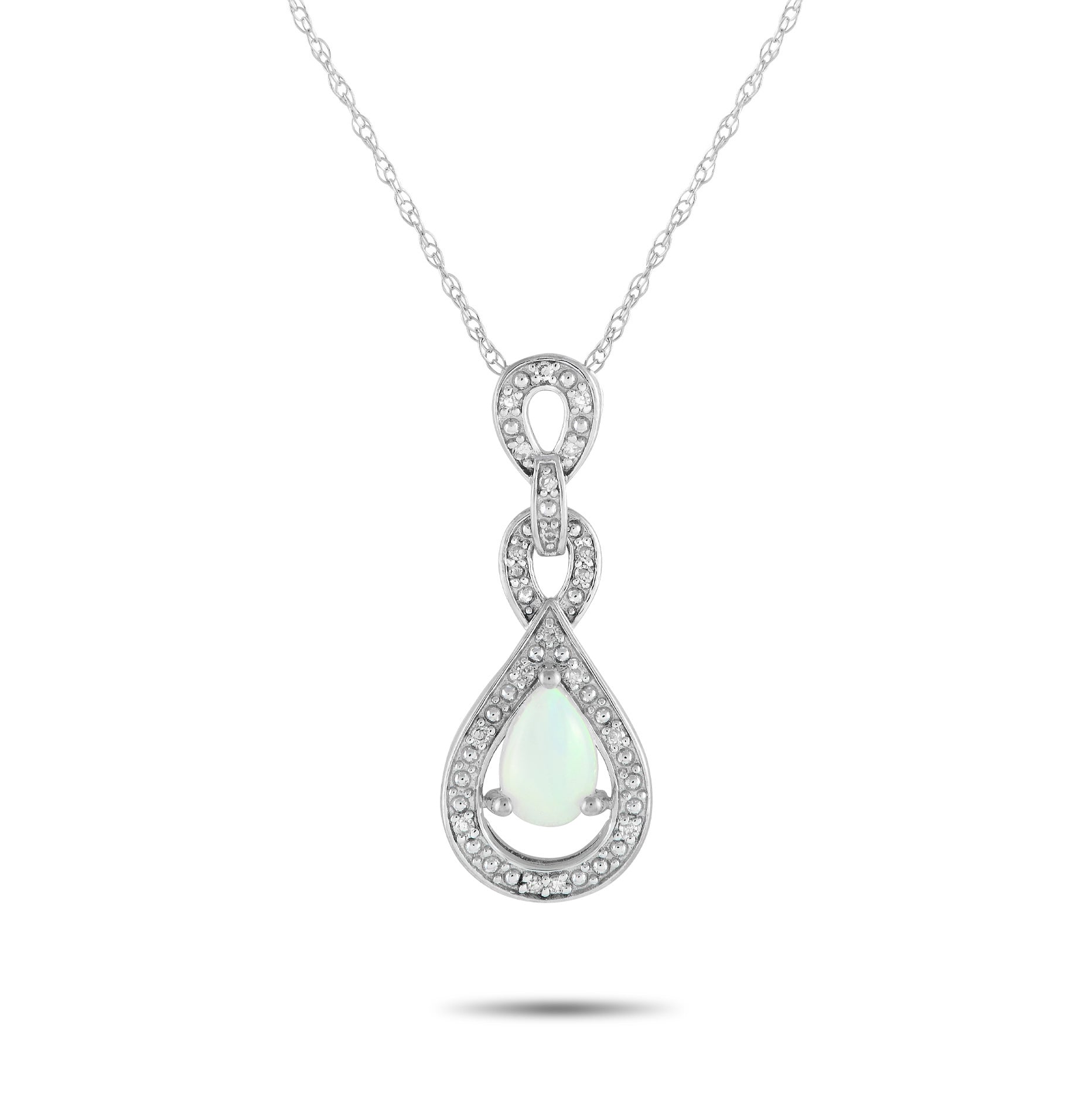 LB Exclusive 14K White Gold 0.08ct Diamond and Opal Necklace PD4-16318WOP