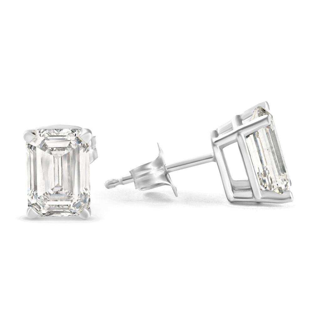 2 1/4 Ct Lab Grown Emerald Cut Diamond Studs 14k White Gold Earrings