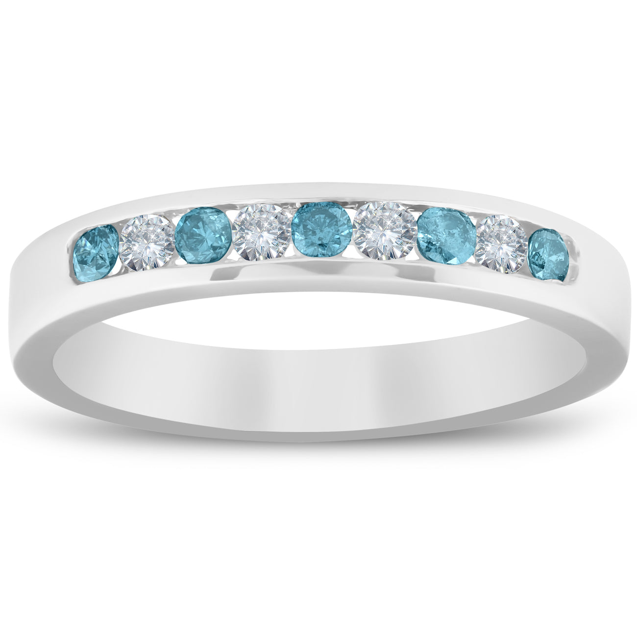 1/4ct Blue & White Diamond Wedding Ring 14K White Gold