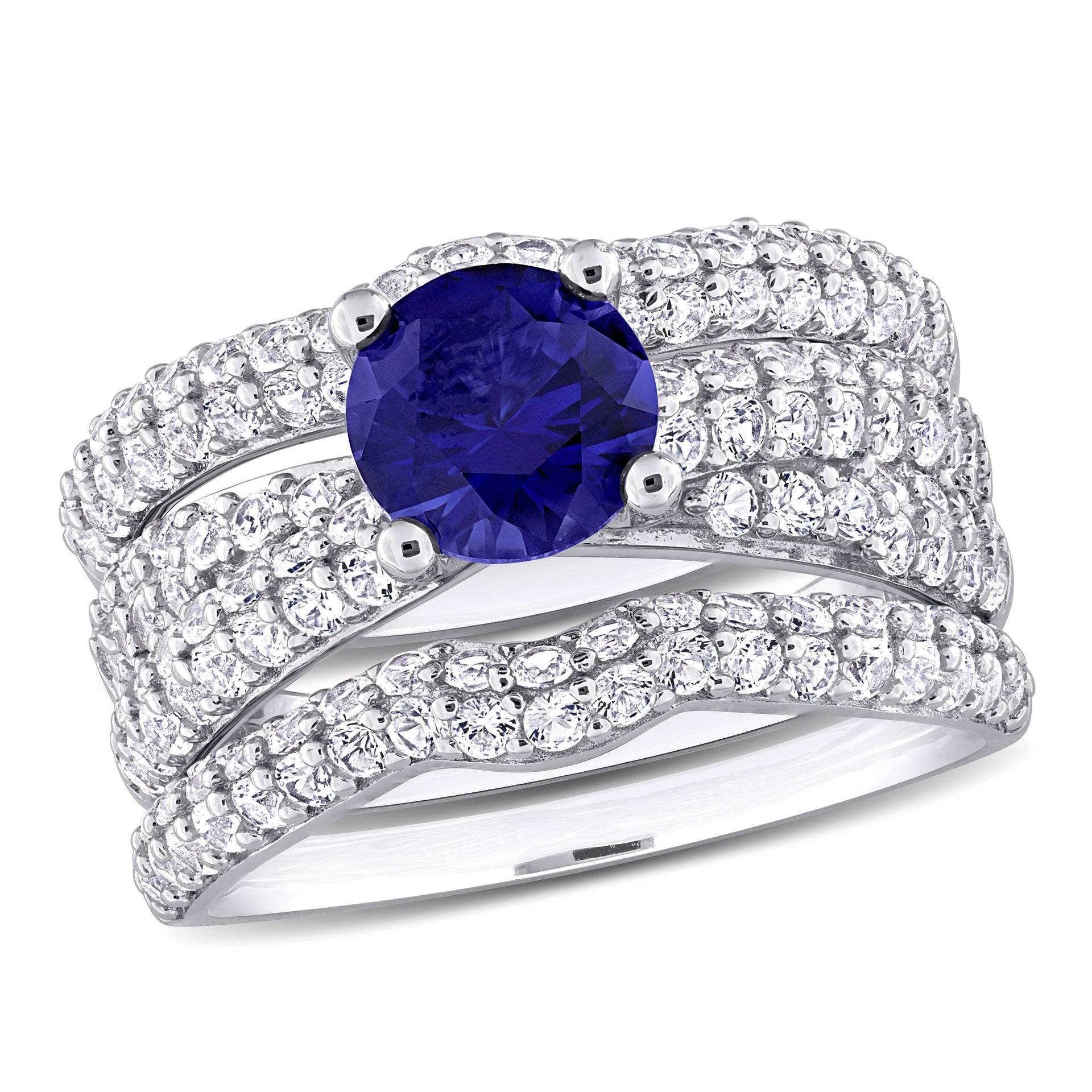 4 3/4 ct TW Created Blue Sapphire and Created White Sapphire Bridal Ring Set in Sterling Silver