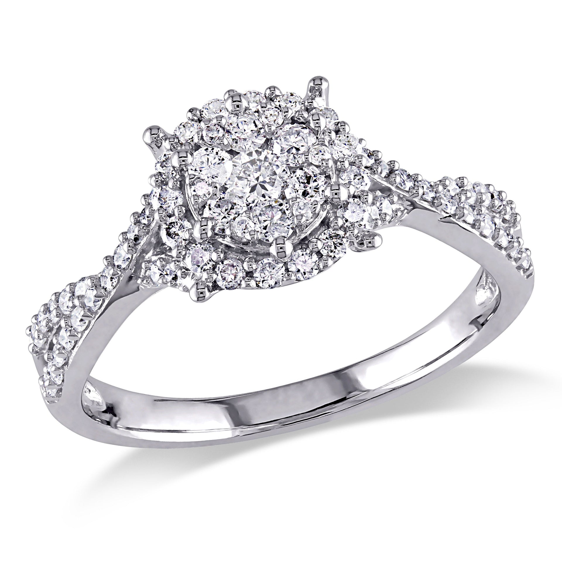Mimi & Max 1/2ct TW Halo Diamond Engagement Ring 10k White Gold