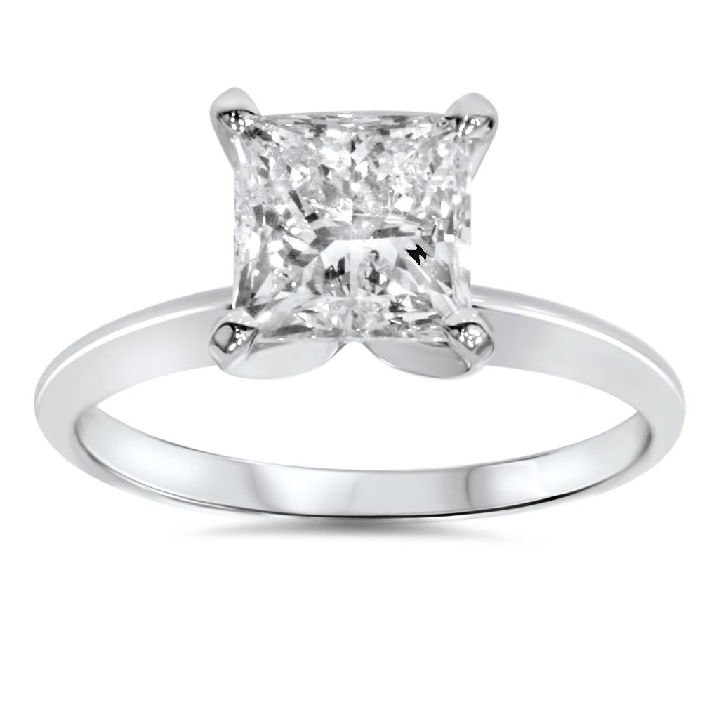 2 CT Princess Cut Diamond Solitaire Engagement Ring 14K White Gold