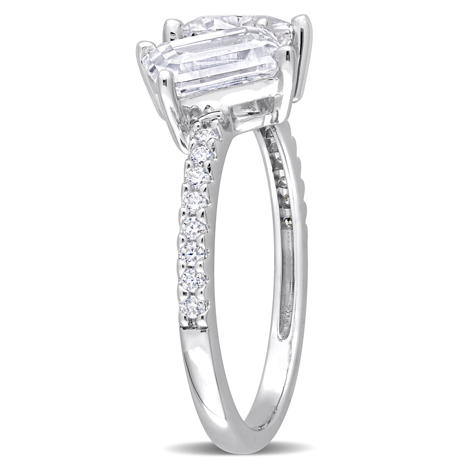 2 1/8 CT TGW Octagon Heart-Shape and Created Moissanite 2-Stone Ring in Sterling Silver