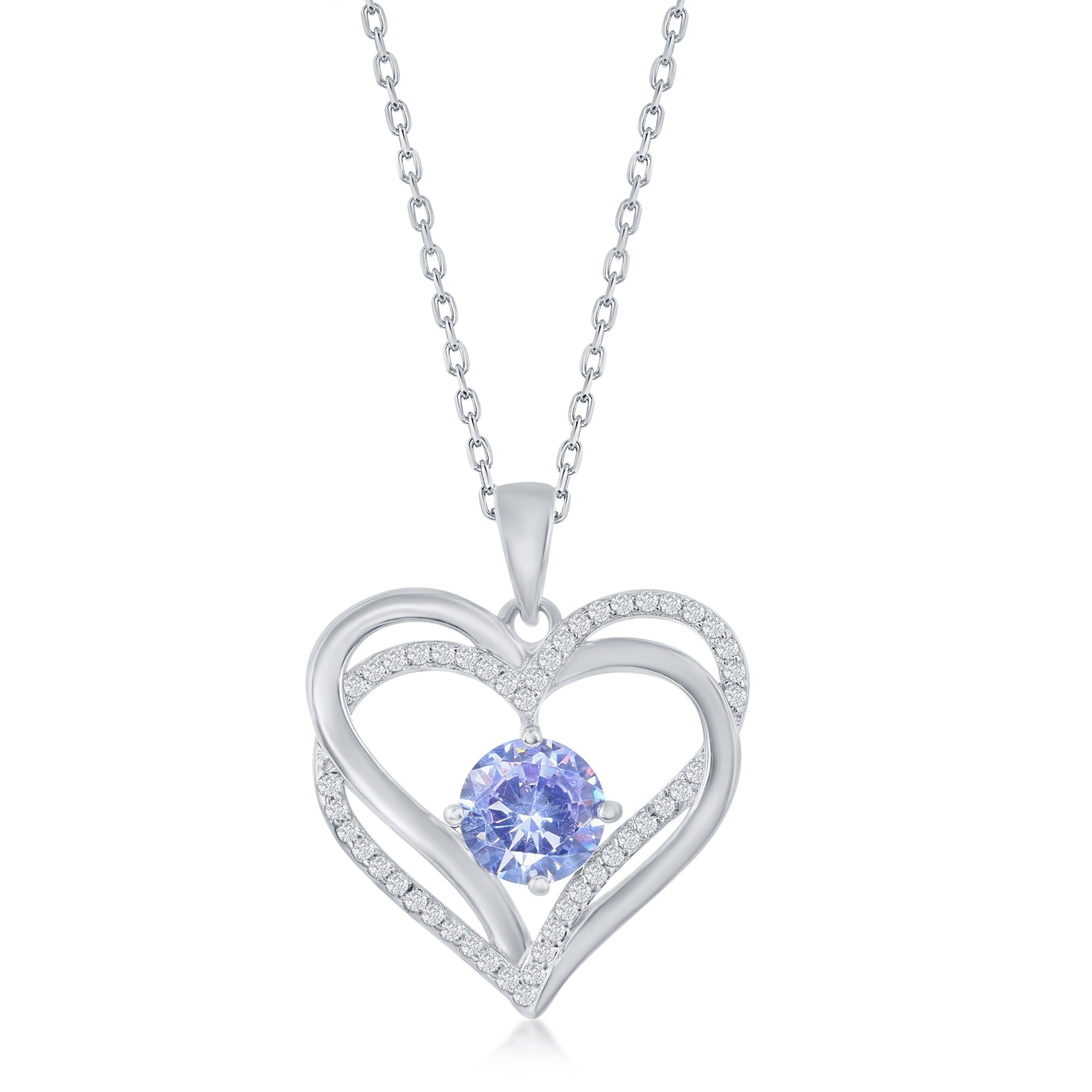 Sterling Silver Double Heart CZ Pendant w/Chain