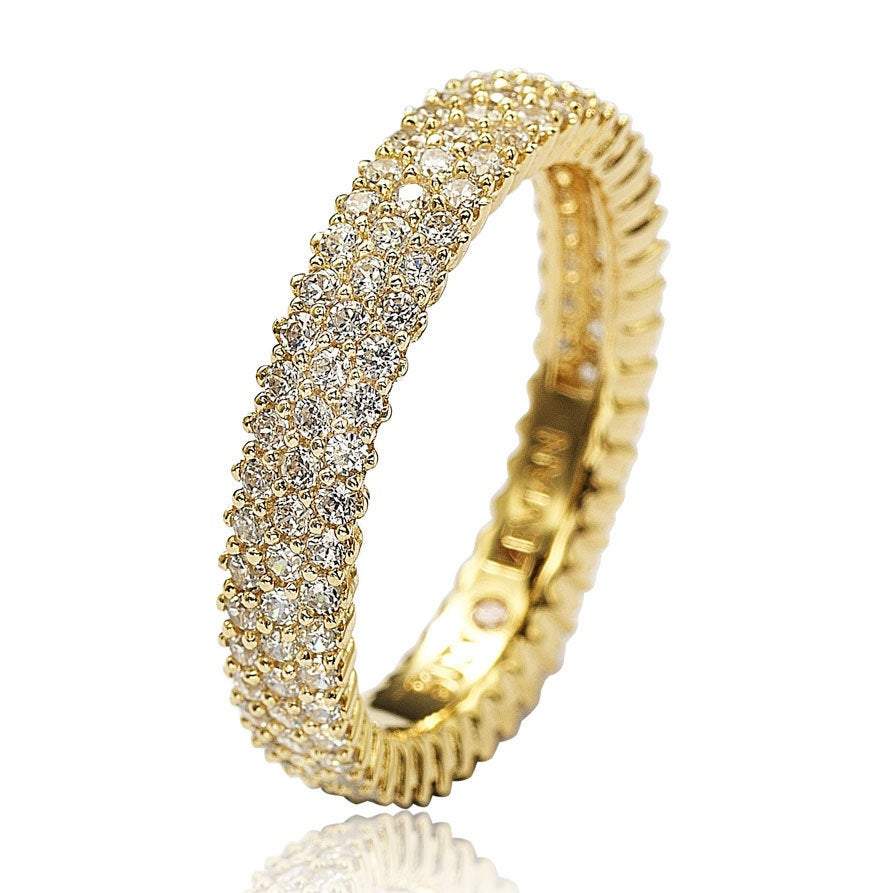 Suzy Levian Golden Sterling Silver Micro-Pave White Cubic Zirconia Eternity Band